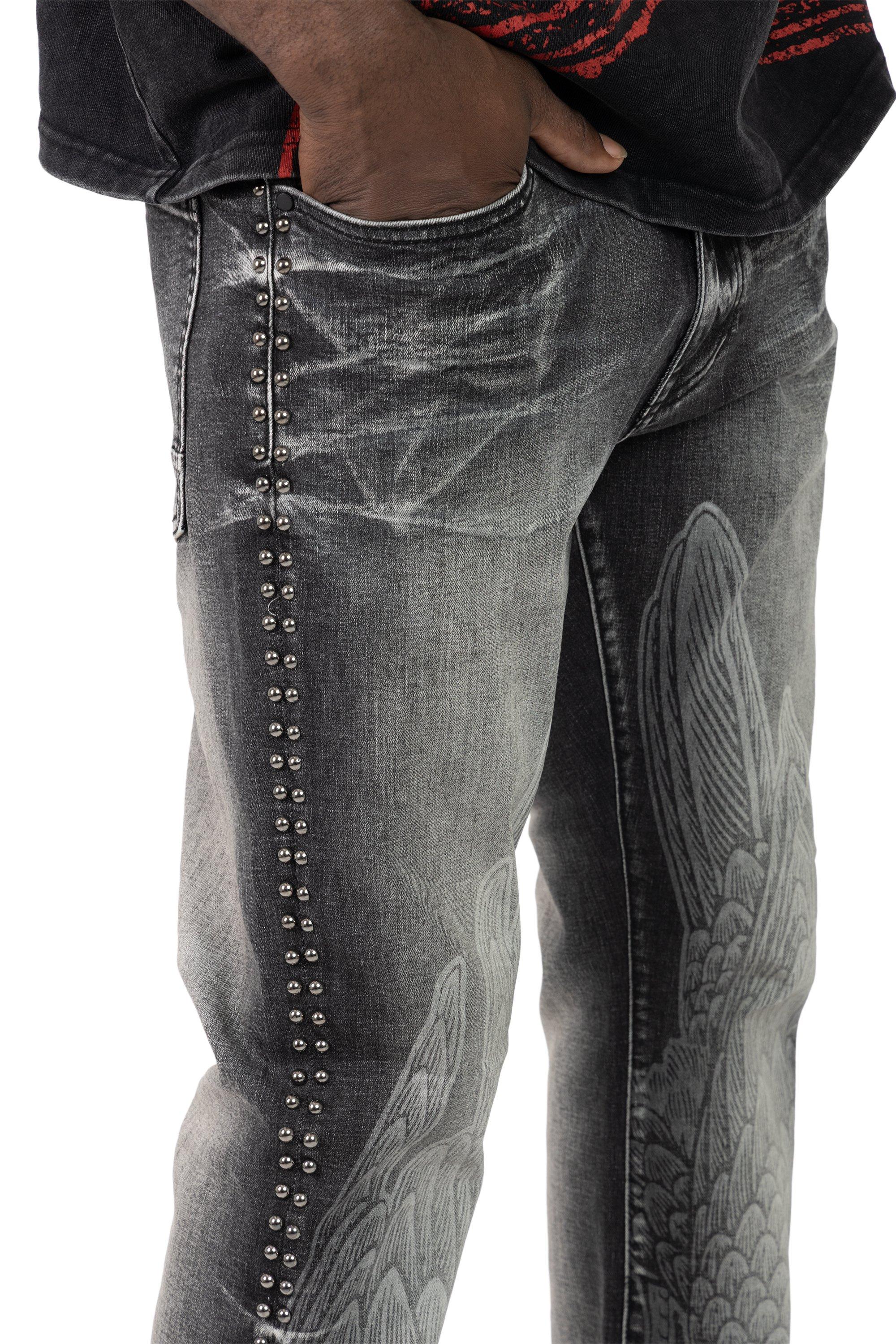 Smoke Rise Men's Stacked Flair Chaos Abyss Denim Jeans - Spider Black - BLACK Thumbnail View 2