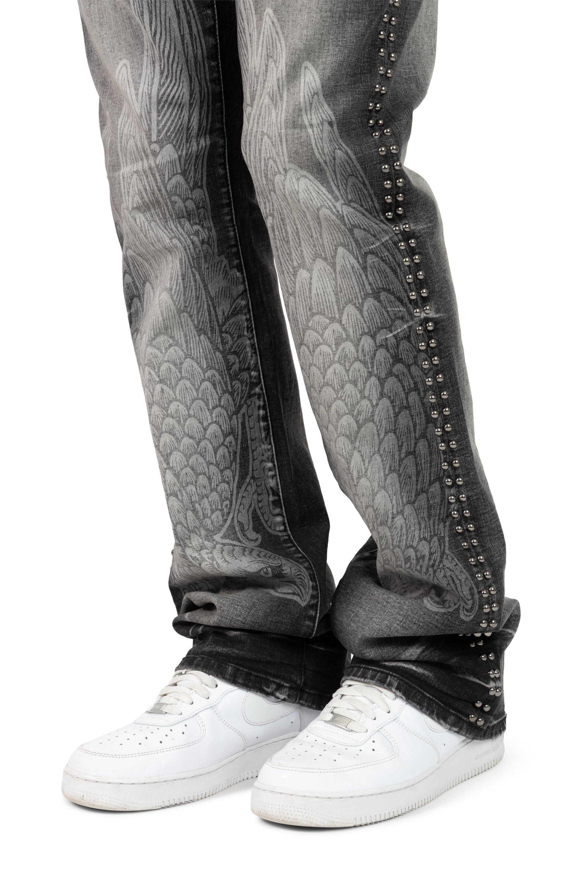 Smoke Rise Men's Stacked Flair Chaos Abyss Denim Jeans - Spider Black - BLACK Thumbnail View 3