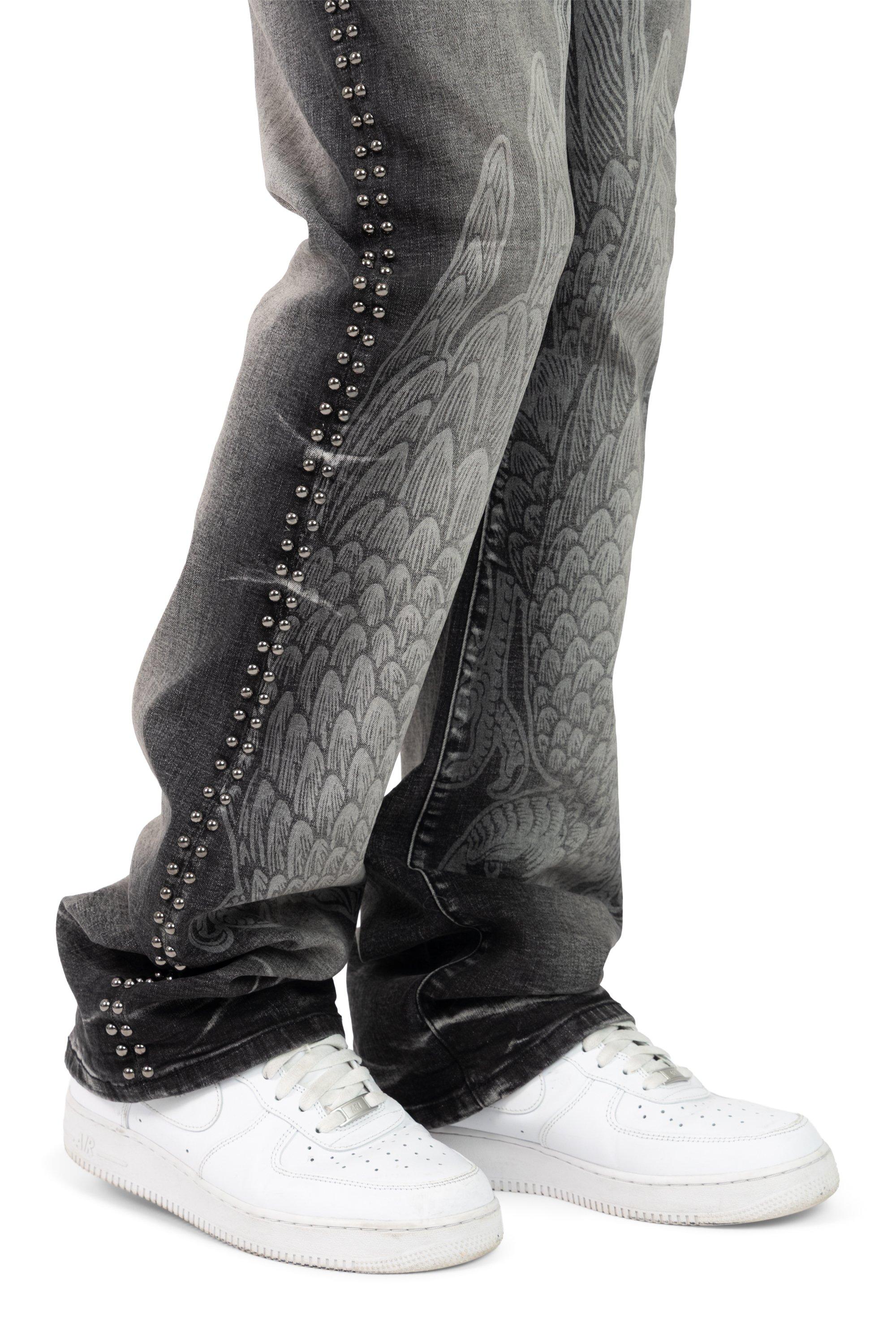 Smoke Rise Men's Stacked Flair Chaos Abyss Denim Jeans - Spider Black - BLACK Thumbnail View 4