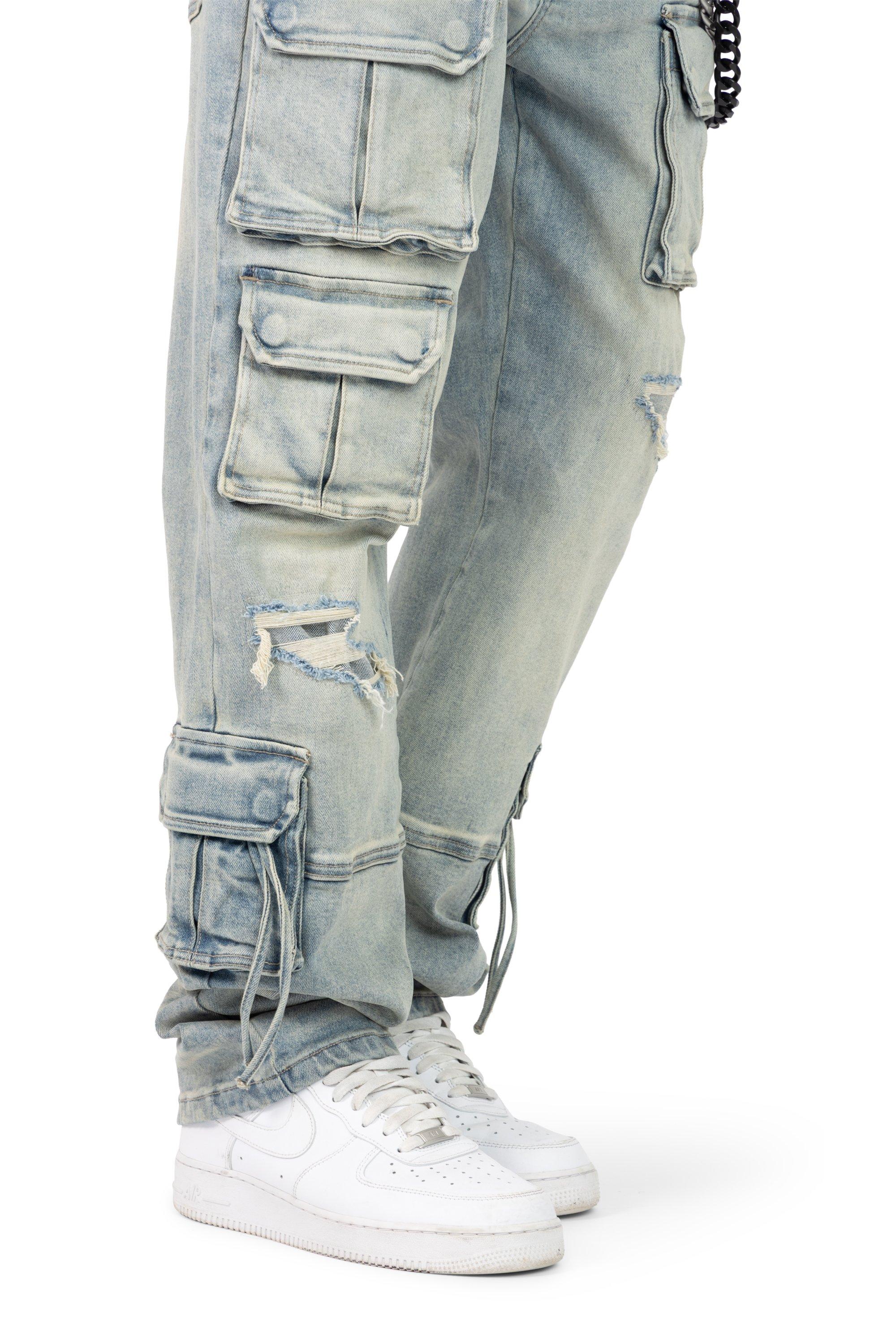 Smoke Rise Men's Straight Fit Utility Jeans - Vanilla Blue - BLUE Thumbnail View 5