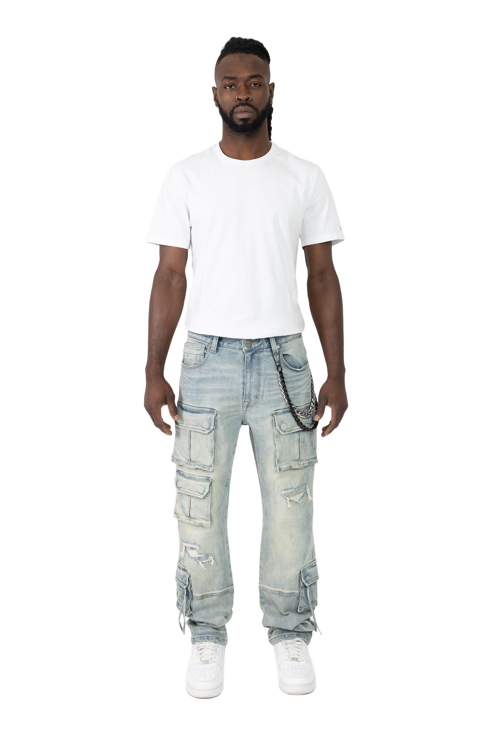 Smoke Rise Men's Straight Fit Utility Jeans - Vanilla Blue - BLUE Thumbnail View 1