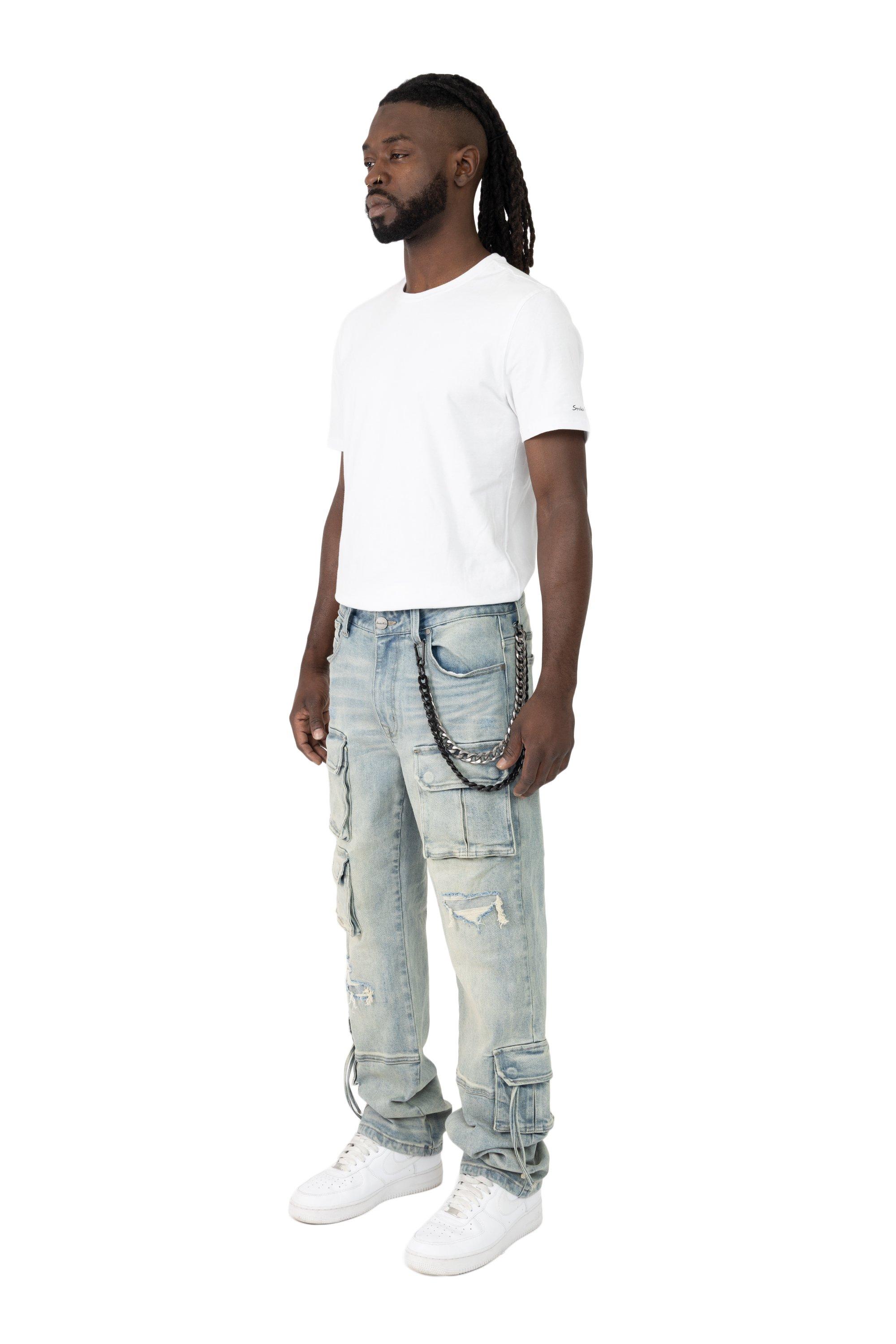 Smoke Rise Men's Straight Fit Utility Jeans - Vanilla Blue - BLUE Thumbnail View 10