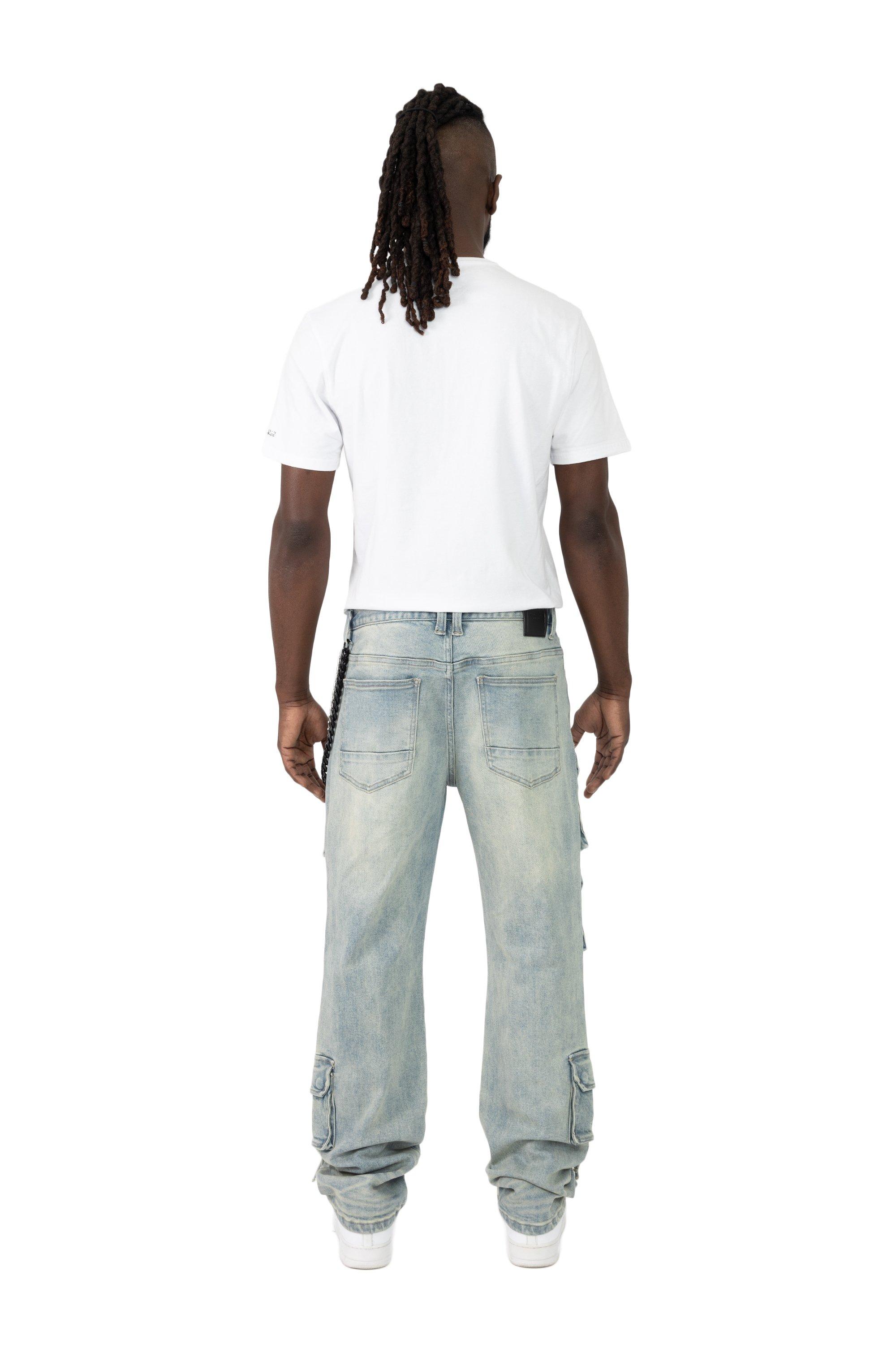 Smoke Rise Men's Straight Fit Utility Jeans - Vanilla Blue - BLUE Thumbnail View 2