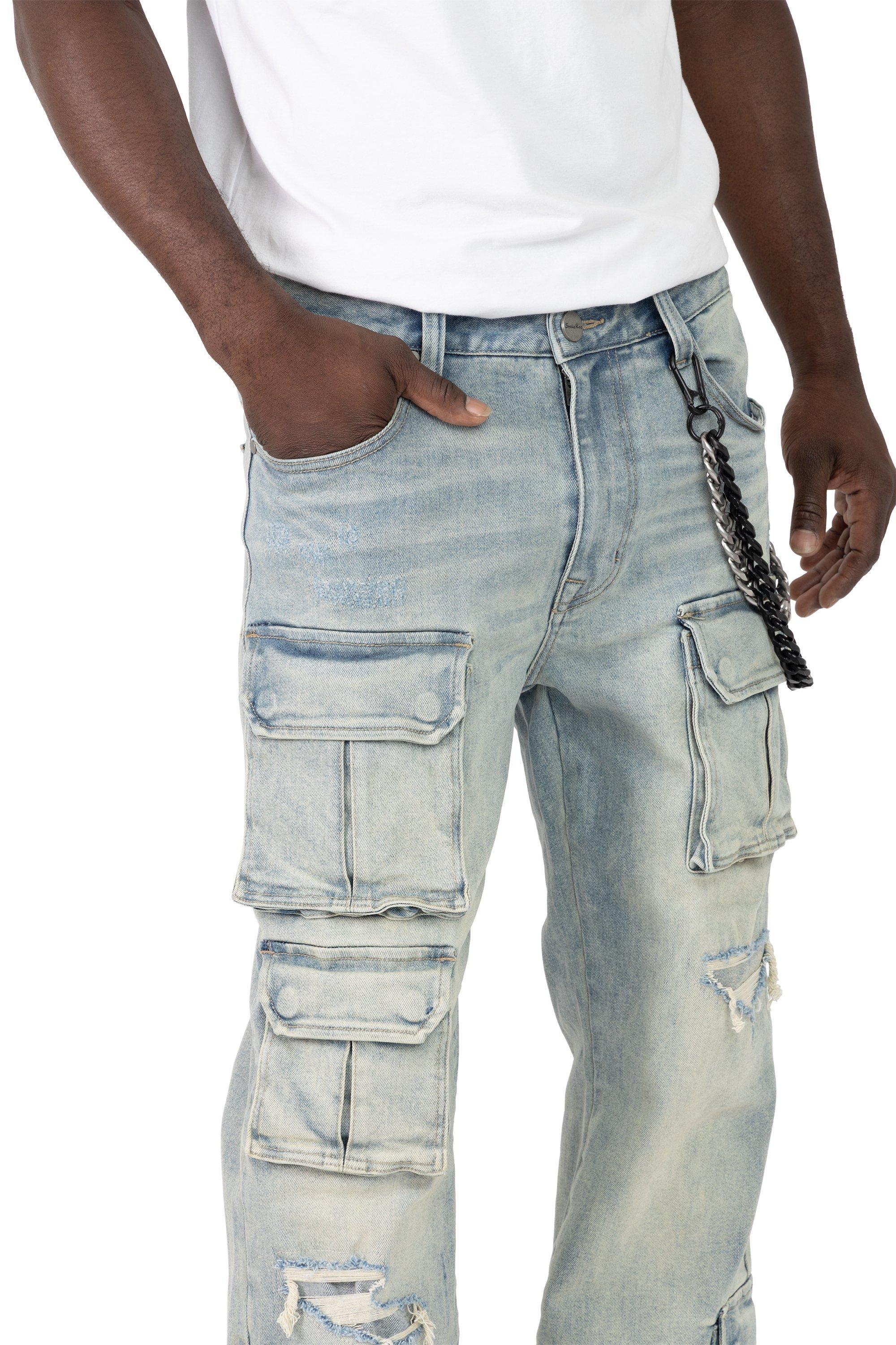 Smoke Rise Men's Straight Fit Utility Jeans - Vanilla Blue - BLUE Thumbnail View 3