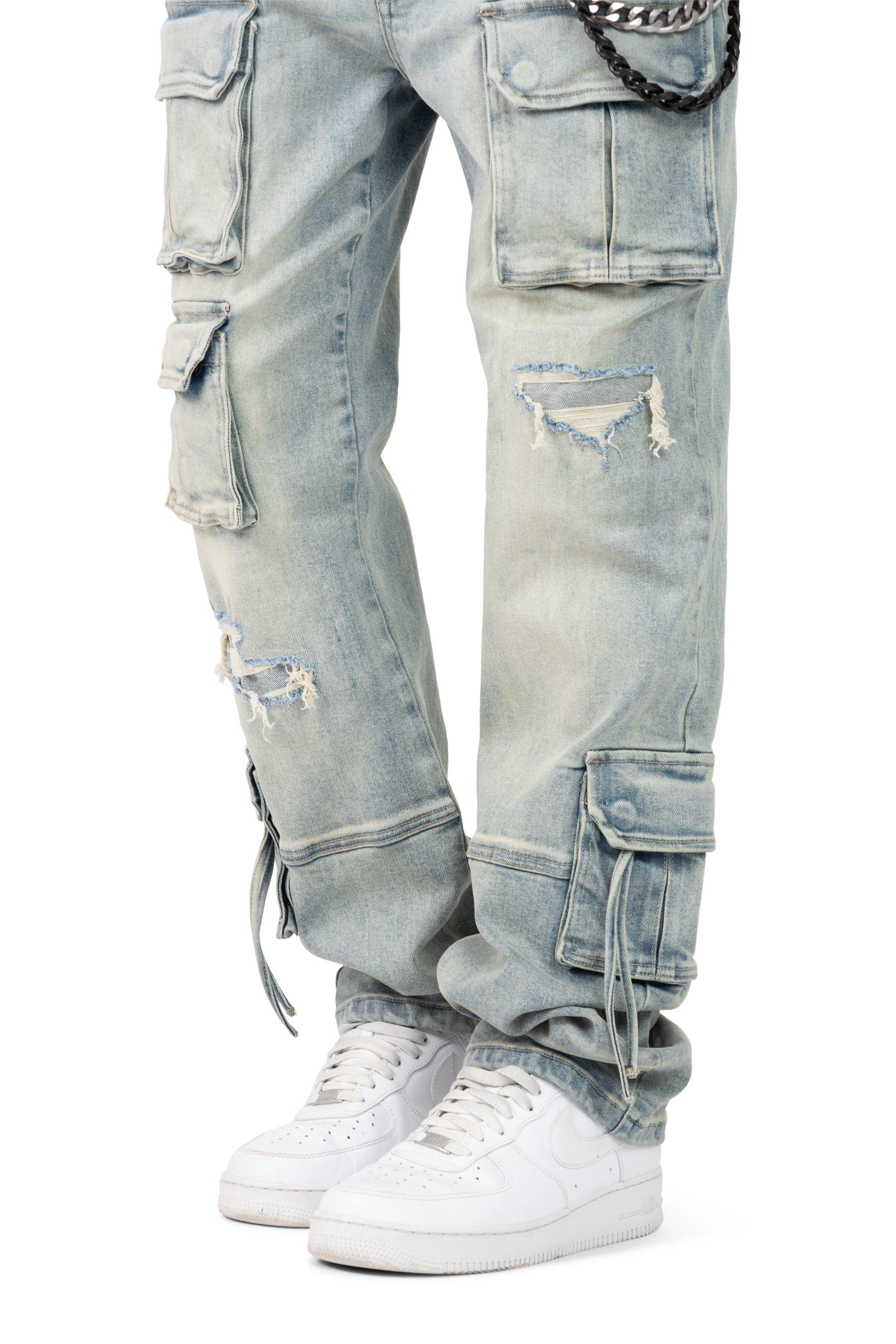 Smoke Rise Men's Straight Fit Utility Jeans - Vanilla Blue - BLUE Thumbnail View 6