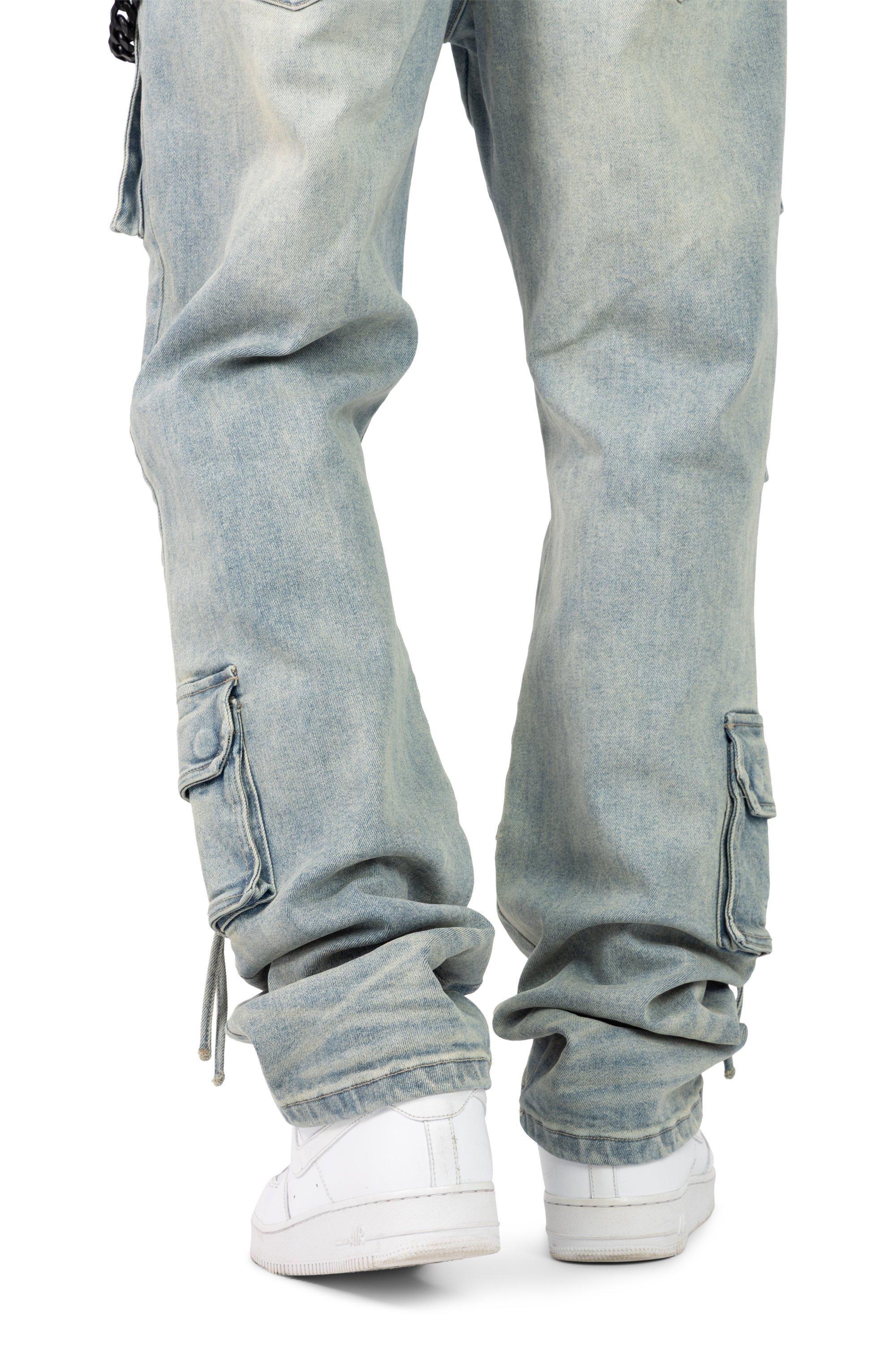 Smoke Rise Men's Straight Fit Utility Jeans - Vanilla Blue - BLUE Thumbnail View 7