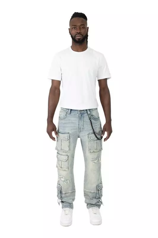 Smoke Rise Men's Straight Fit Utility Jeans - Vanilla Blue - BLUE