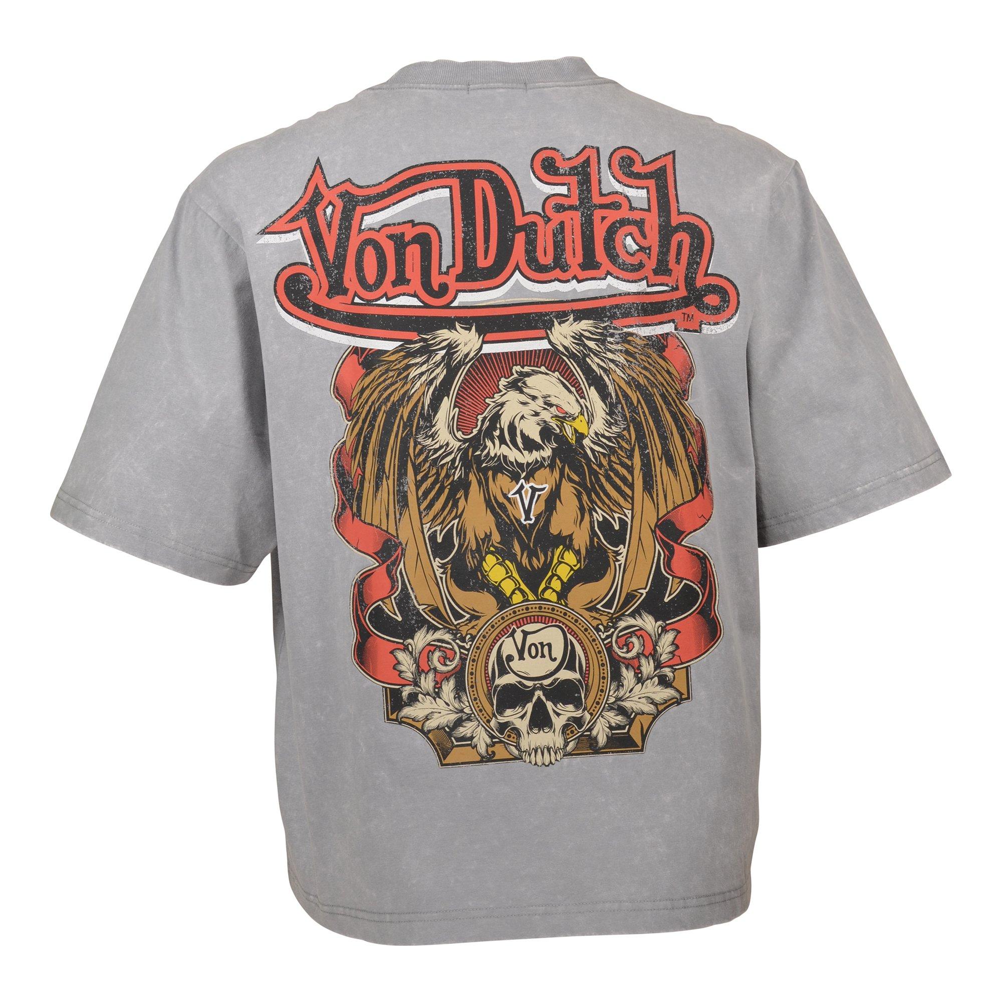 Von Dutch Men's Eagle Skull Crop Tee - Grey Mineral Wash - GREY Thumbnail View 2
