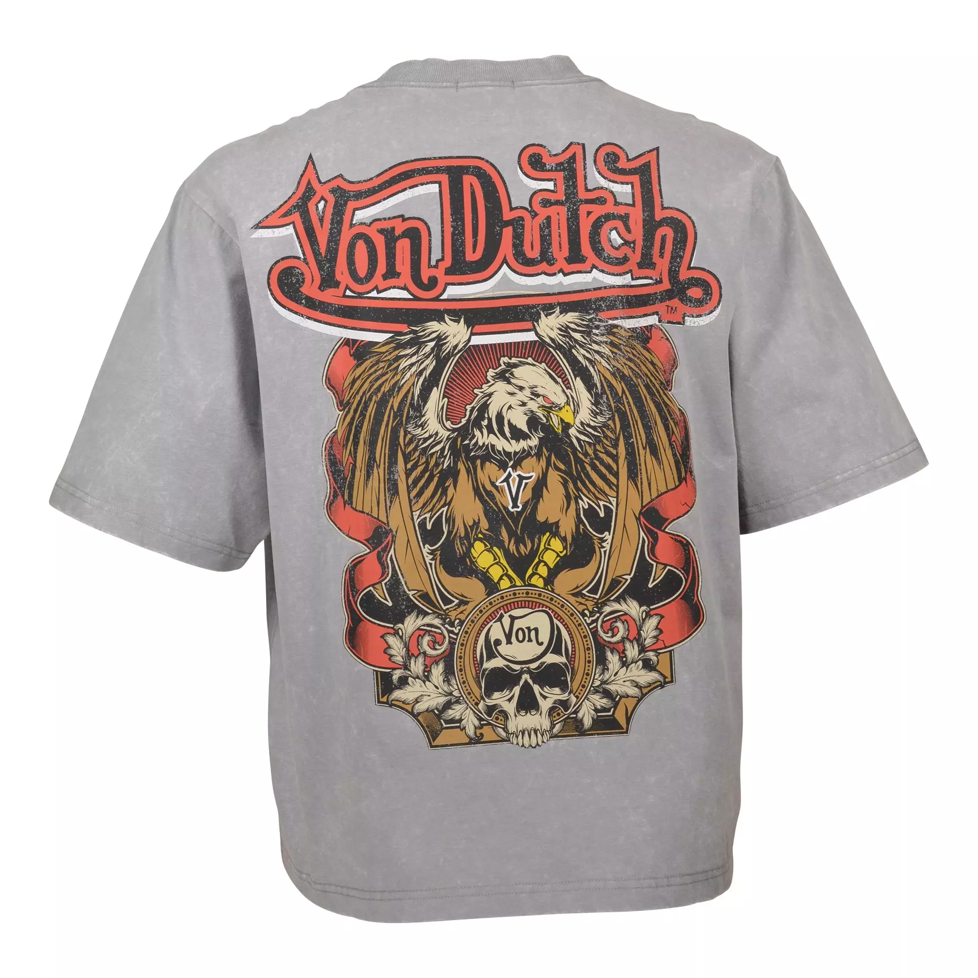 Von Dutch Men's Eagle Skull Crop Tee - Grey Mineral Wash - GREY