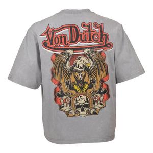 Von Dutch Men's Eagle Skull Crop Tee - Grey Mineral Wash