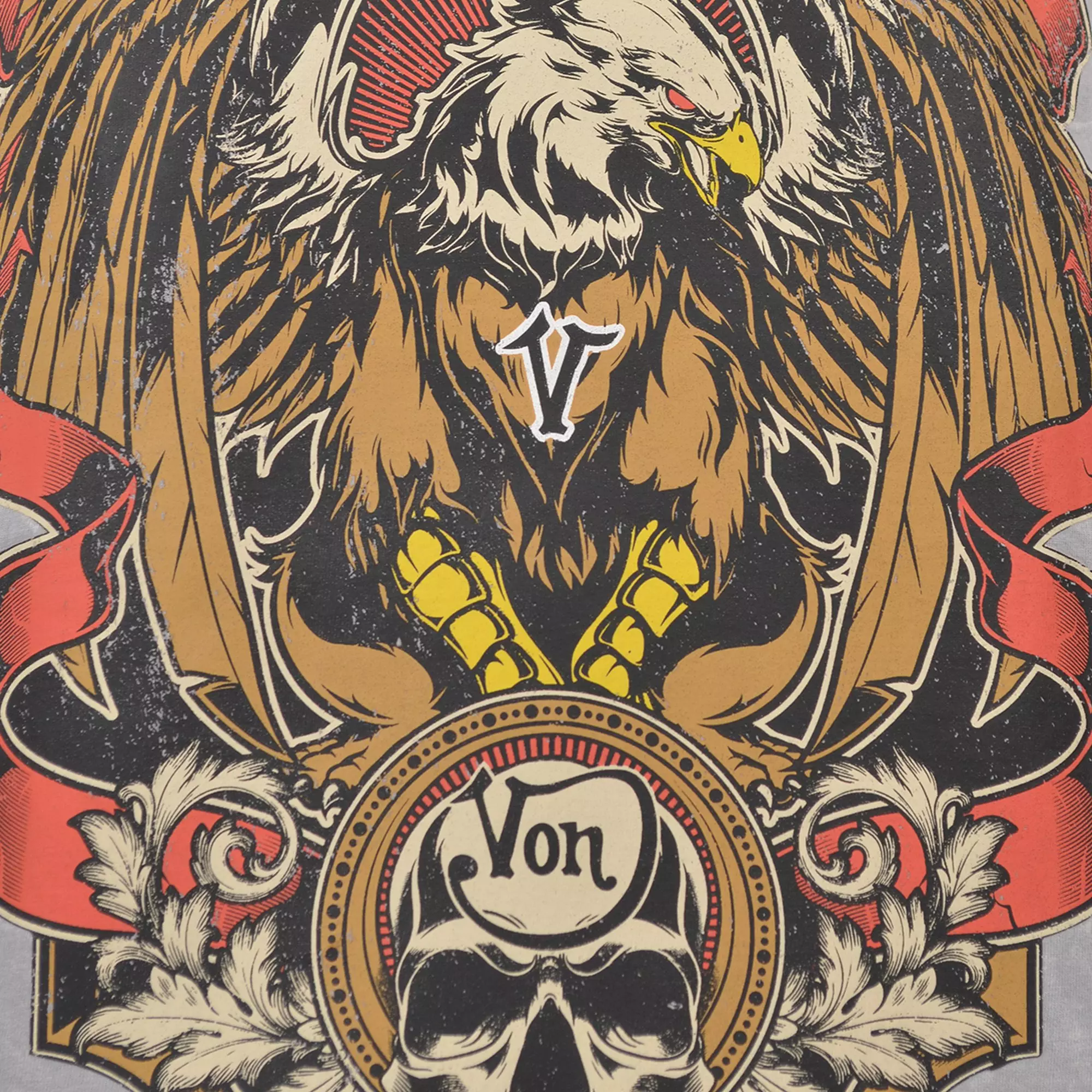 Von Dutch Men's Eagle Skull Crop Tee - Grey Mineral Wash - GREY