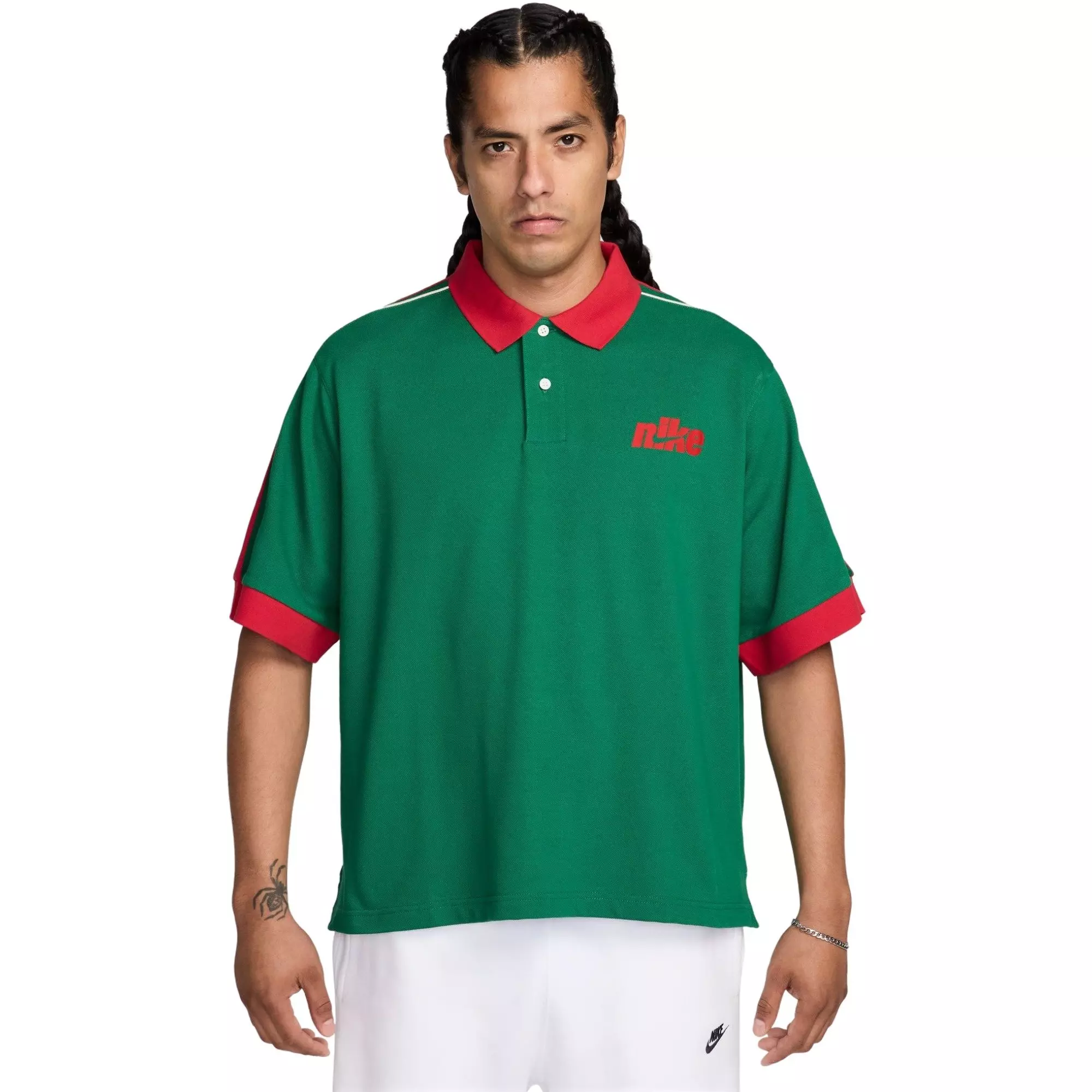Nike Men's Sportswear Club Short-Sleeve Polo-Green/Red - GREEN/RED