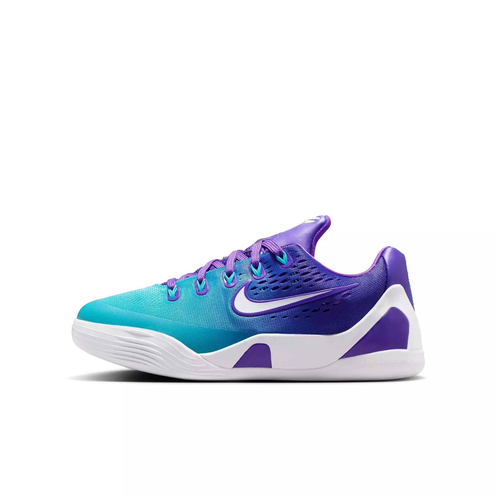 Nike Kobe IX Low EM "Charlotte" Grade School Kids' Basketball Shoe - FIERCE PURPLE/BLUE LAGOON/WHITE