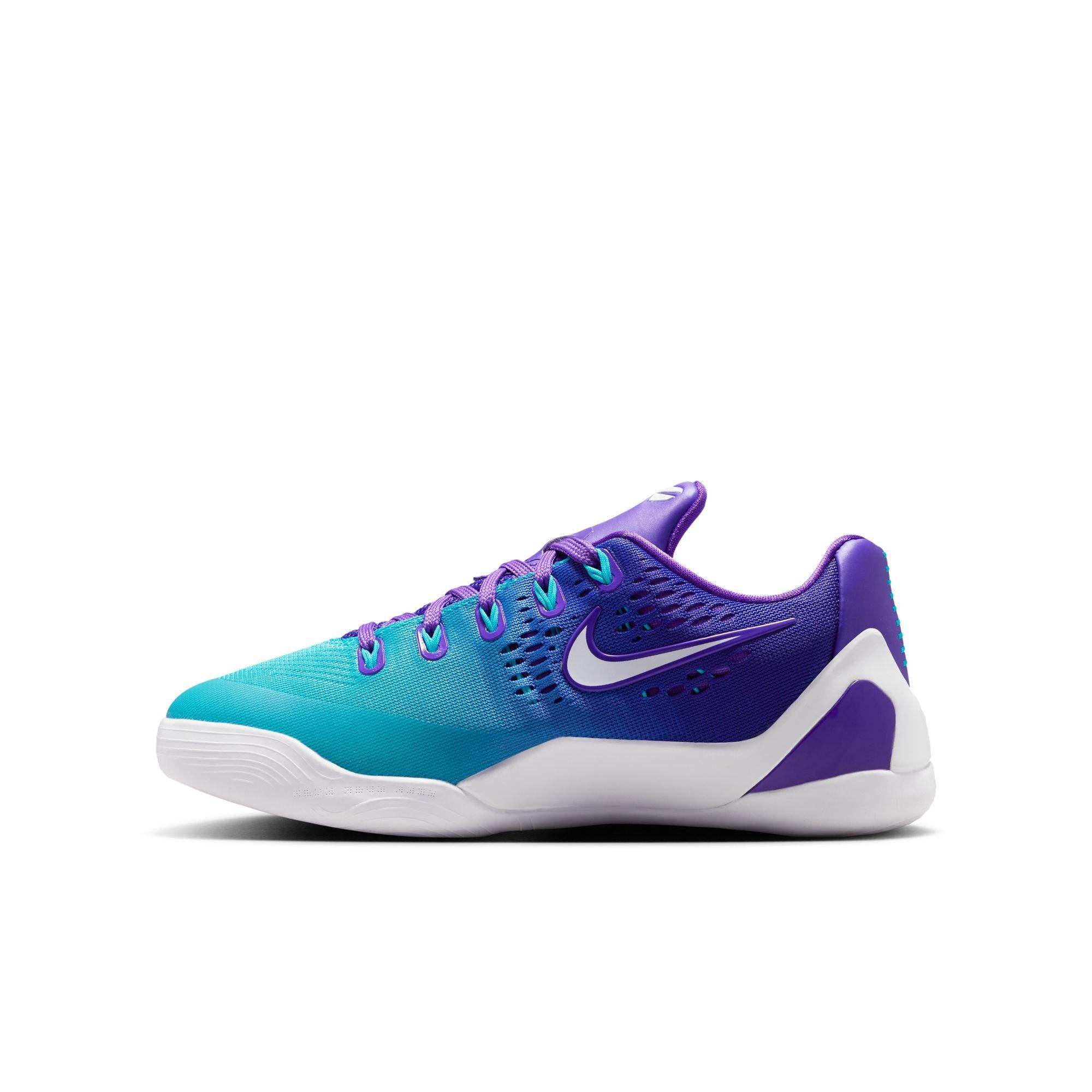 Nike Kobe IX Low EM "Charlotte" Grade School Kids' Basketball Shoe - FIERCE PURPLE/BLUE LAGOON/WHITE Thumbnail View 9