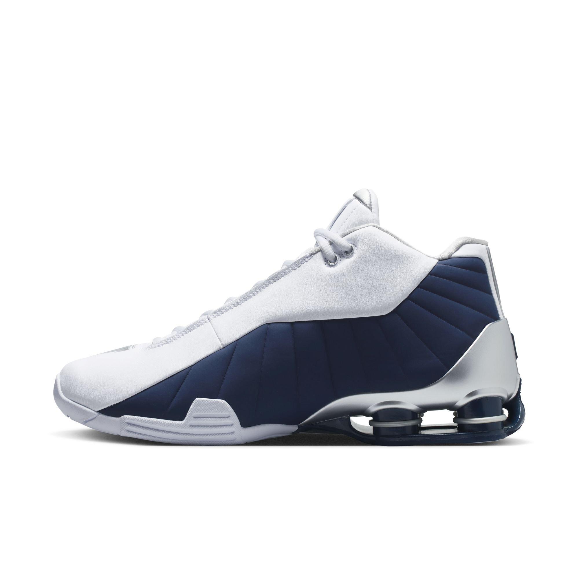Nike Shox BB4 "Dunk of Death" Men's Basketball Shoe - WHITE/MIDNIGHT NAVY/METALLIC SILVER Thumbnail View 9