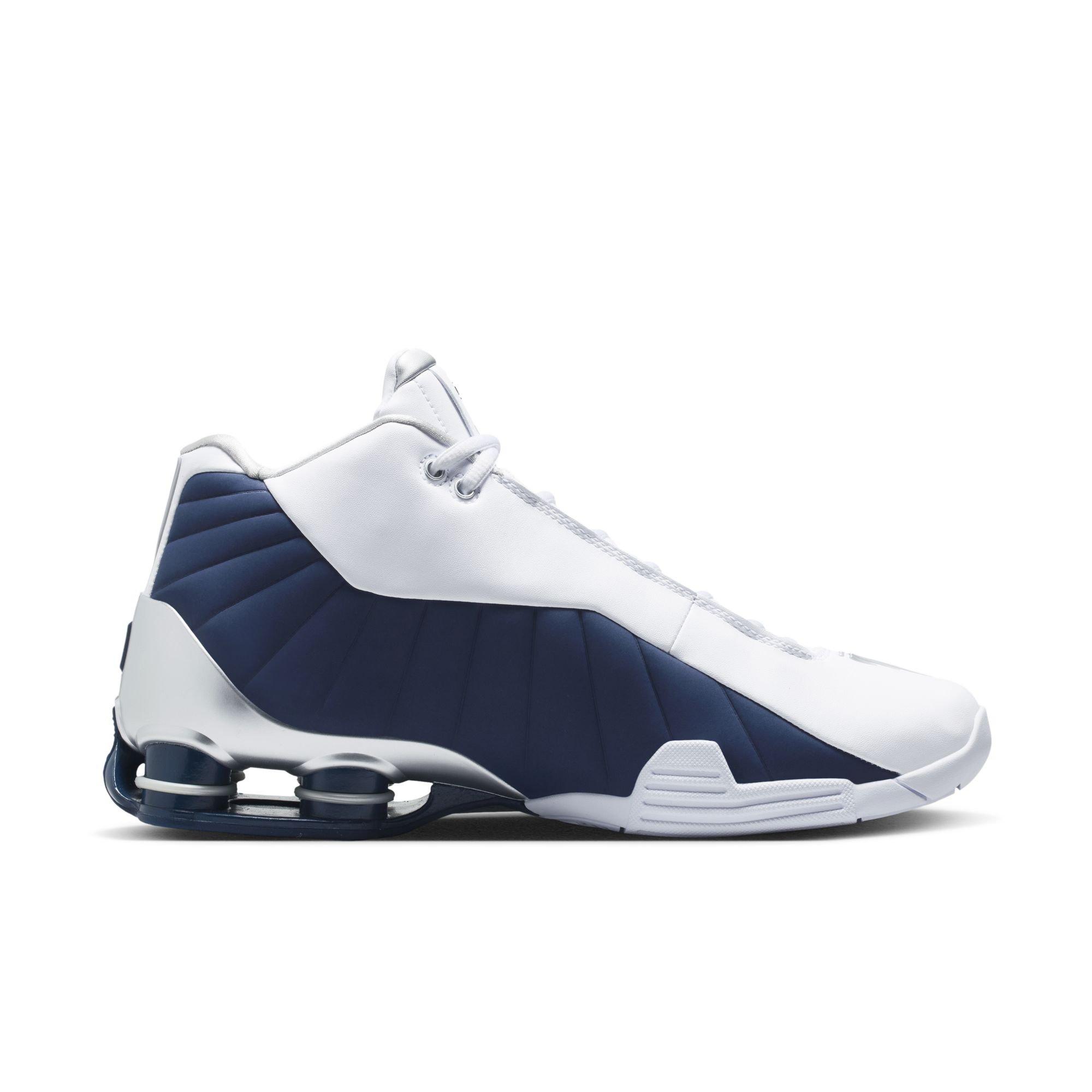 Nike Shox BB4 "Dunk of Death" Men's Basketball Shoe - WHITE/MIDNIGHT NAVY/METALLIC SILVER Thumbnail View 3