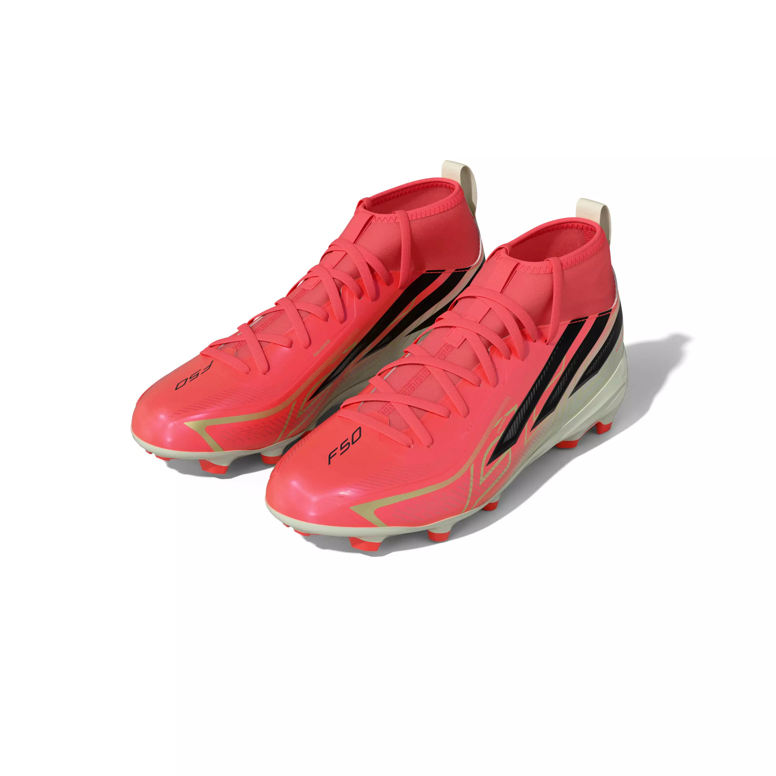 adidas F50 HyperFast League Mid FG "World Cup" Grade School Kids' Soccer Cleat - SOLAR TURBO/CORE BLACK/GOLD METALLIC