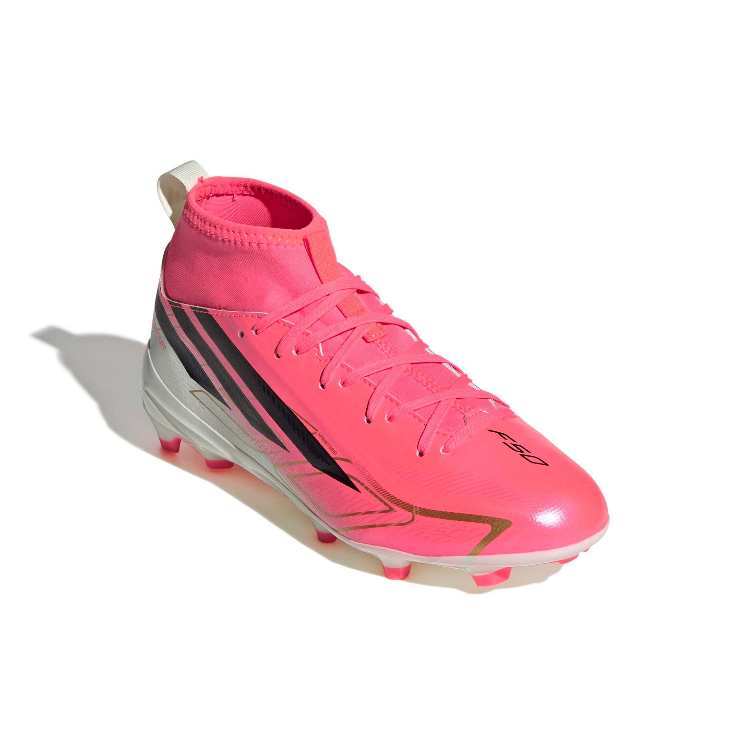 adidas F50 HyperFast League Mid FG "World Cup" Grade School Kids' Soccer Cleat - SOLAR TURBO/CORE BLACK/GOLD METALLIC Thumbnail View 5