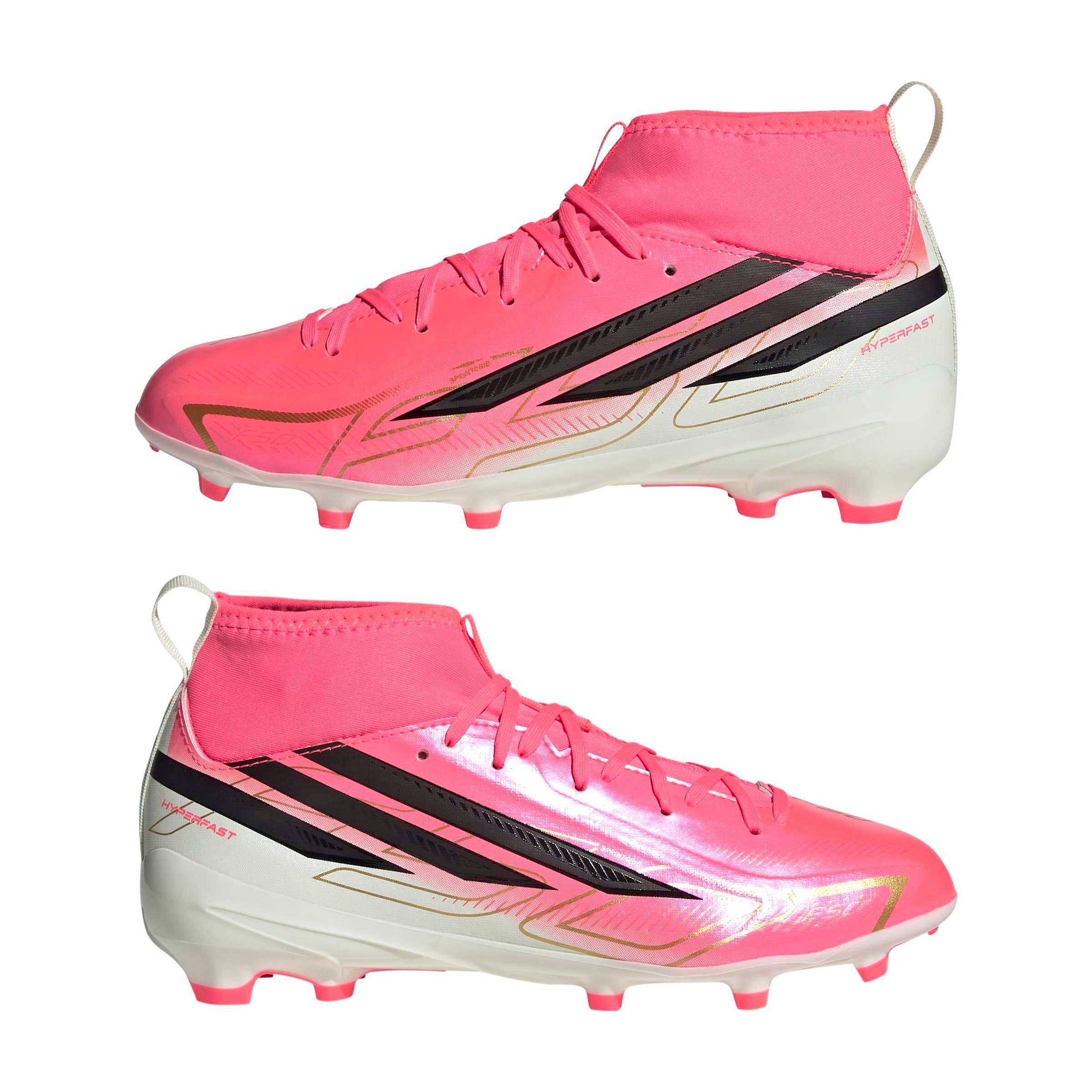 adidas F50 HyperFast League Mid FG "World Cup" Grade School Kids' Soccer Cleat - SOLAR TURBO/CORE BLACK/GOLD METALLIC Thumbnail View 11