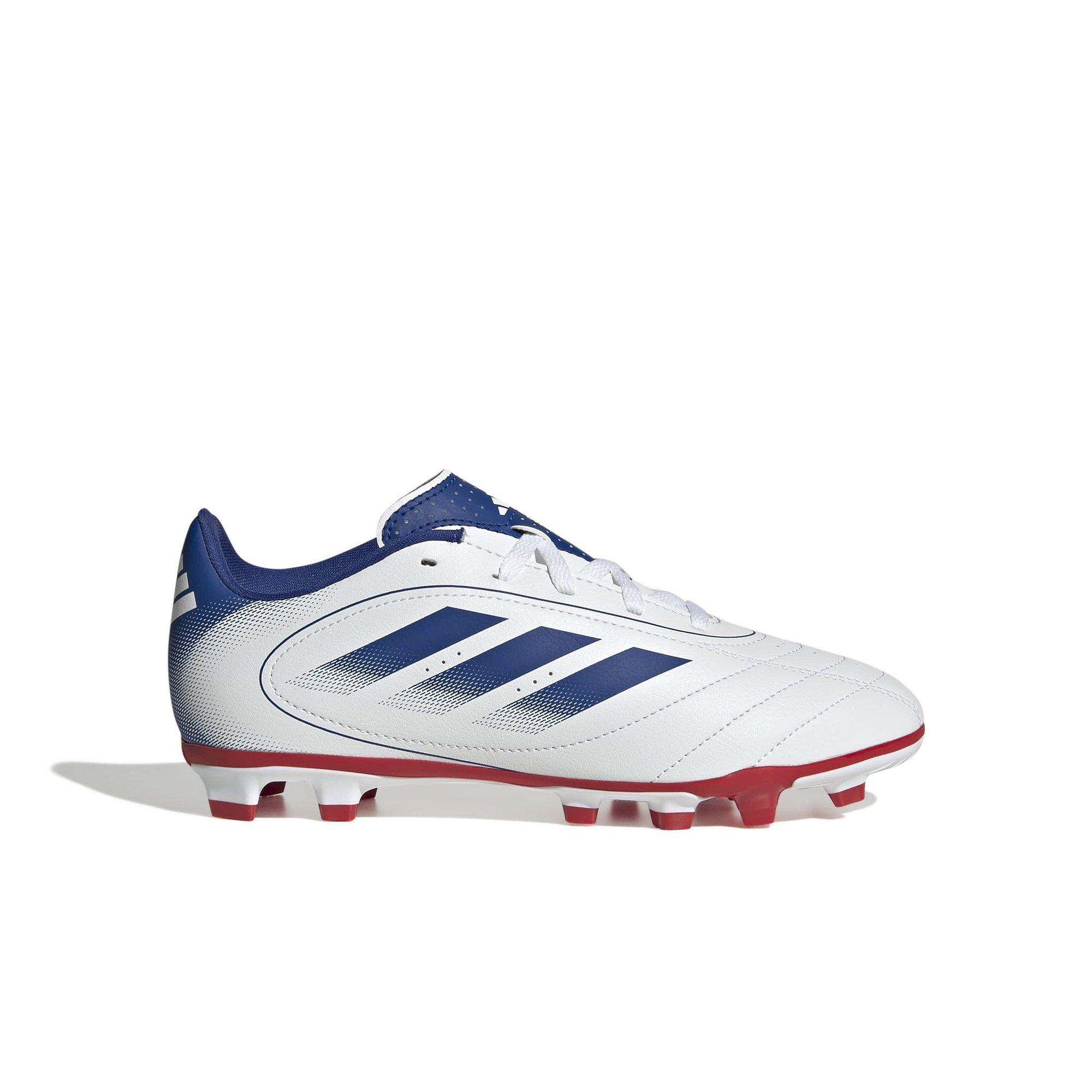 adidas Goletto IX FG/MG "White/Team Royal Blue/Scarlet" Preschool Kids' Soccer Cleat - WHITE/RED/BLUE