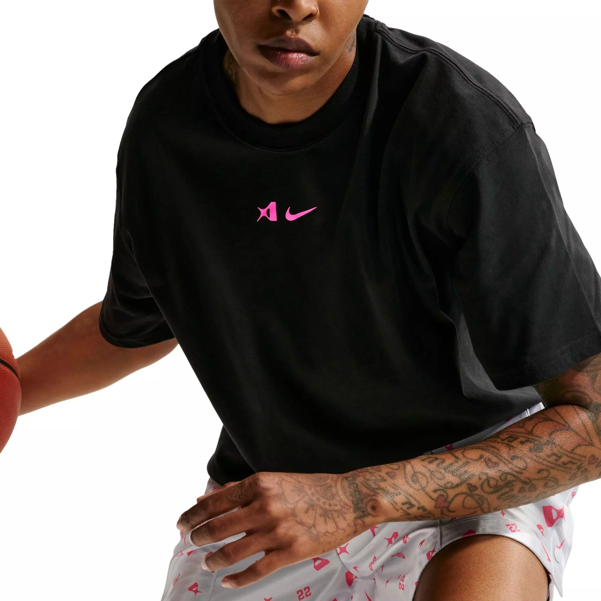 Nike Women's A'ja Dri-FIT Basketball Tee - Black/Pink - BLACK/PINK