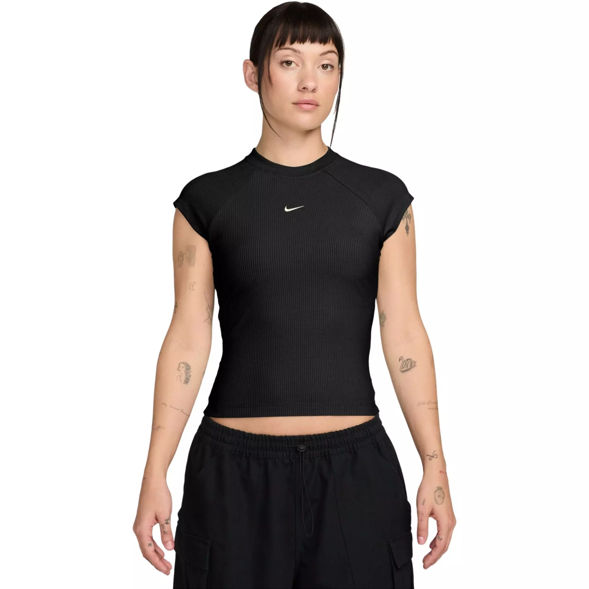 Nike Women's Sportswear Chill Knit Tight Short-Sleeve Ribbed Top - BLACK