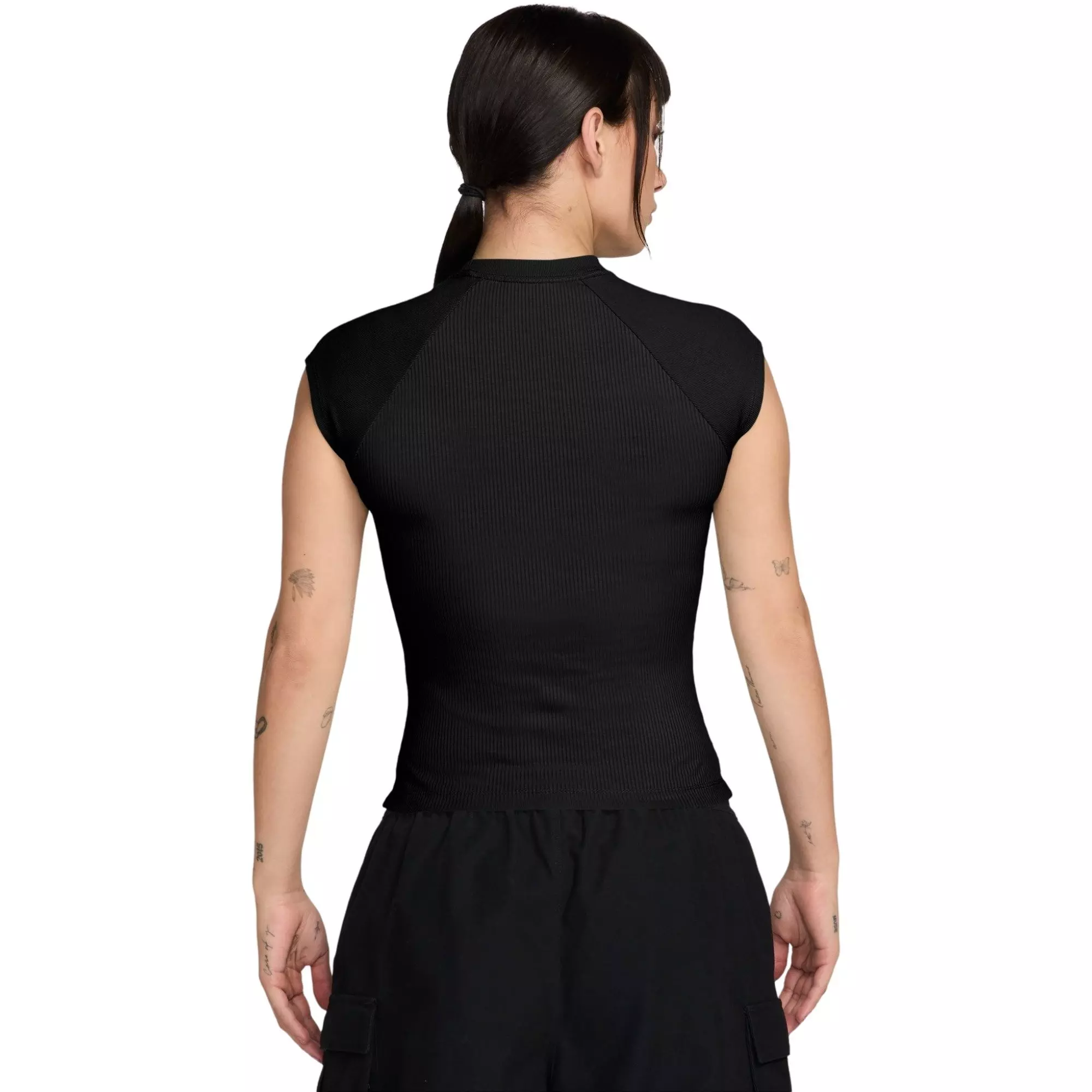 Nike Women's Sportswear Chill Knit Tight Short-Sleeve Ribbed Top - Black - BLACK