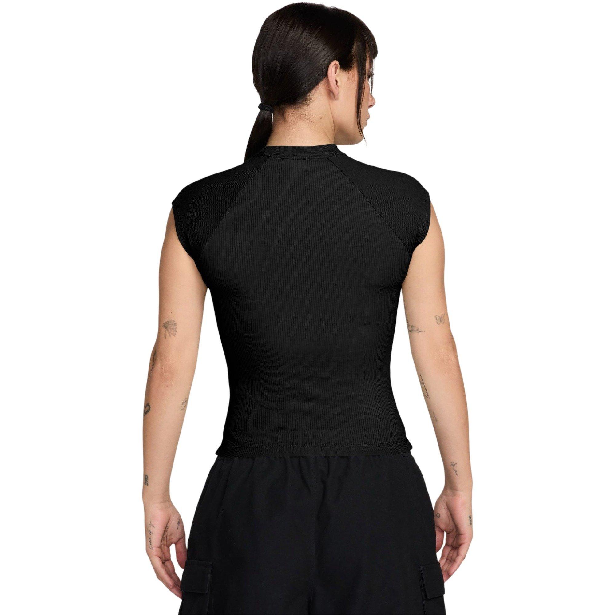 Nike Women's Sportswear Chill Knit Tight Short-Sleeve Ribbed Top - BLACK Thumbnail View 2