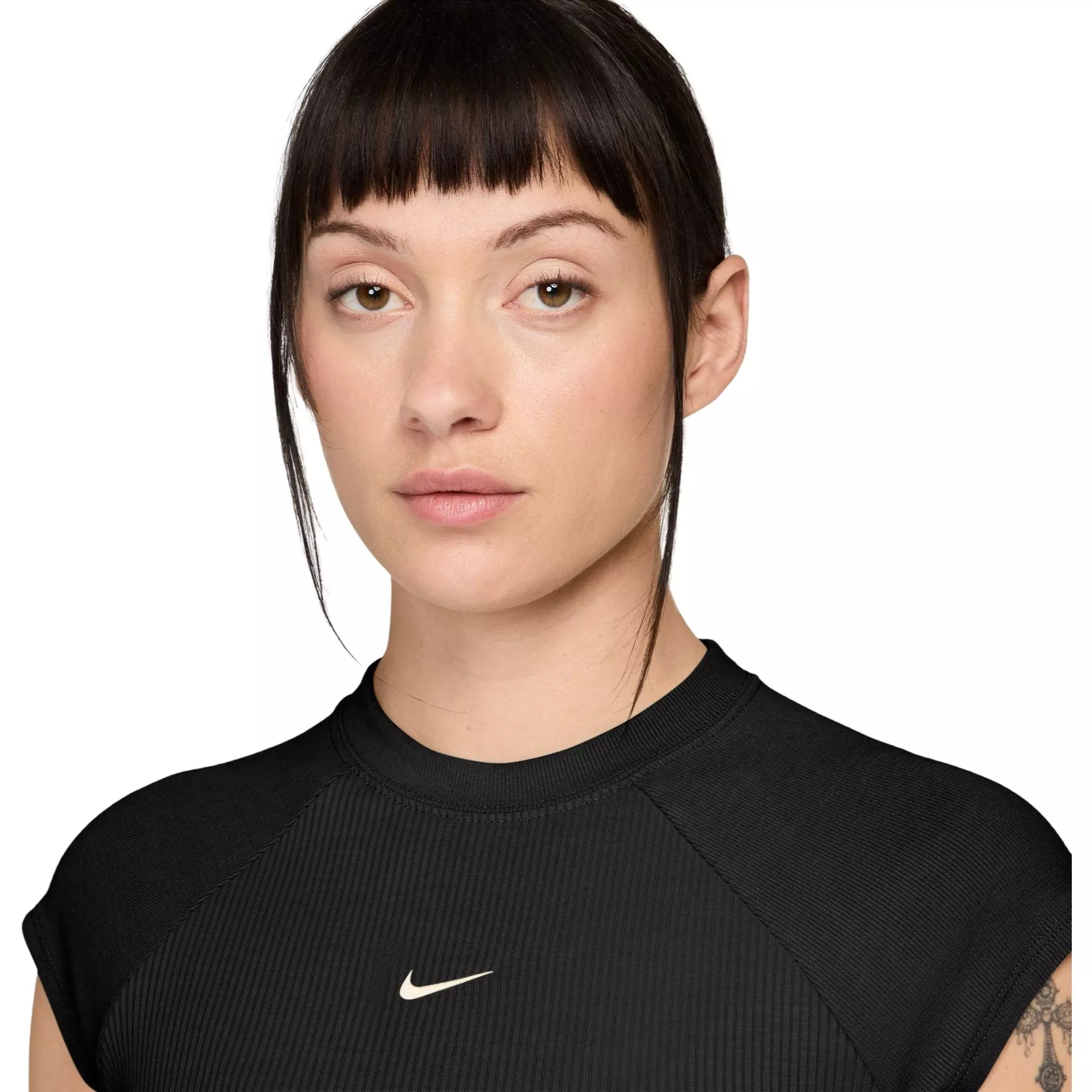 Nike Women's Sportswear Chill Knit Tight Short-Sleeve Ribbed Top - Black - BLACK