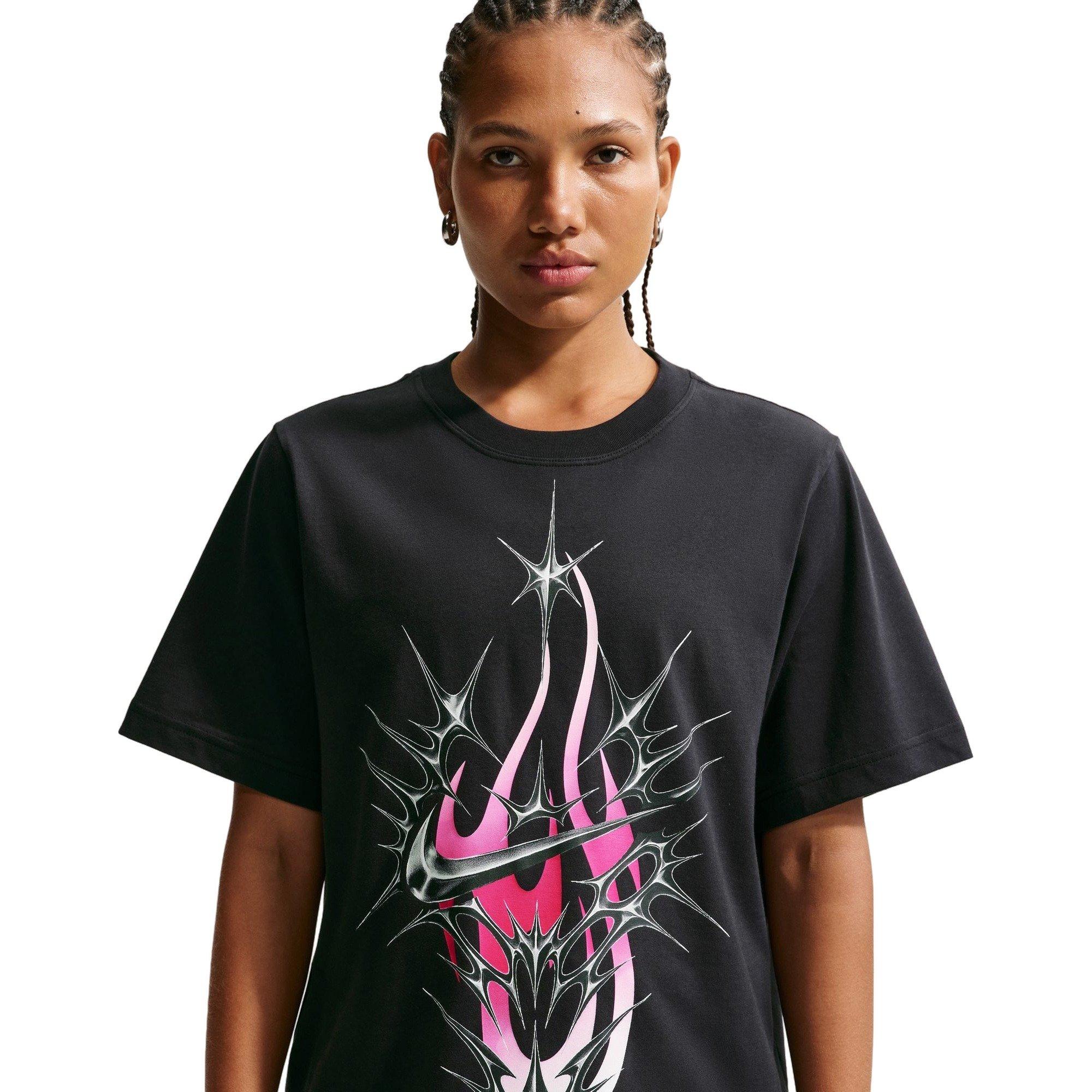 Nike Women's Sportswear Swoosh Tee - BLACK/PINK Thumbnail View 3