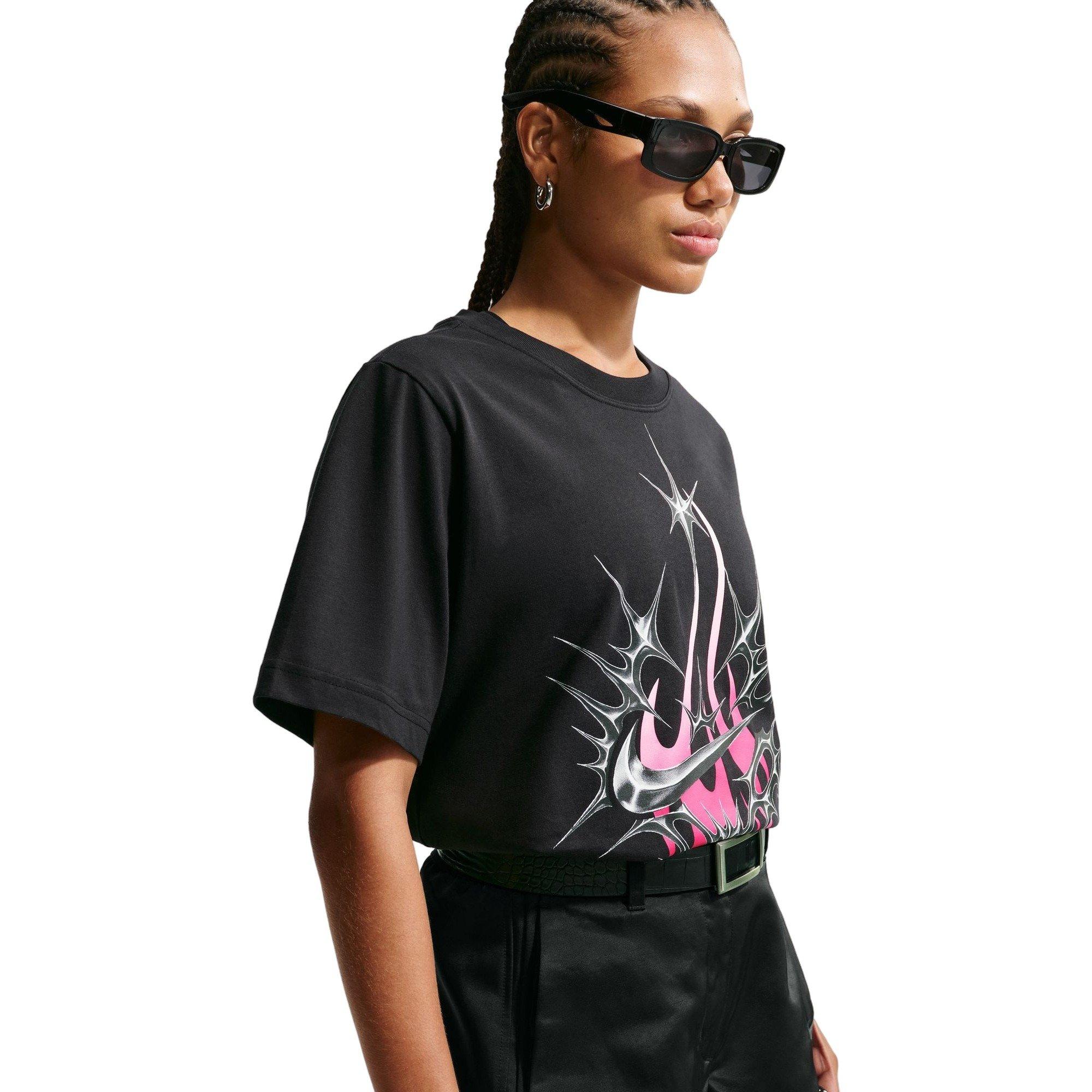 Nike Women's Sportswear Swoosh Tee - BLACK/PINK Thumbnail View 5