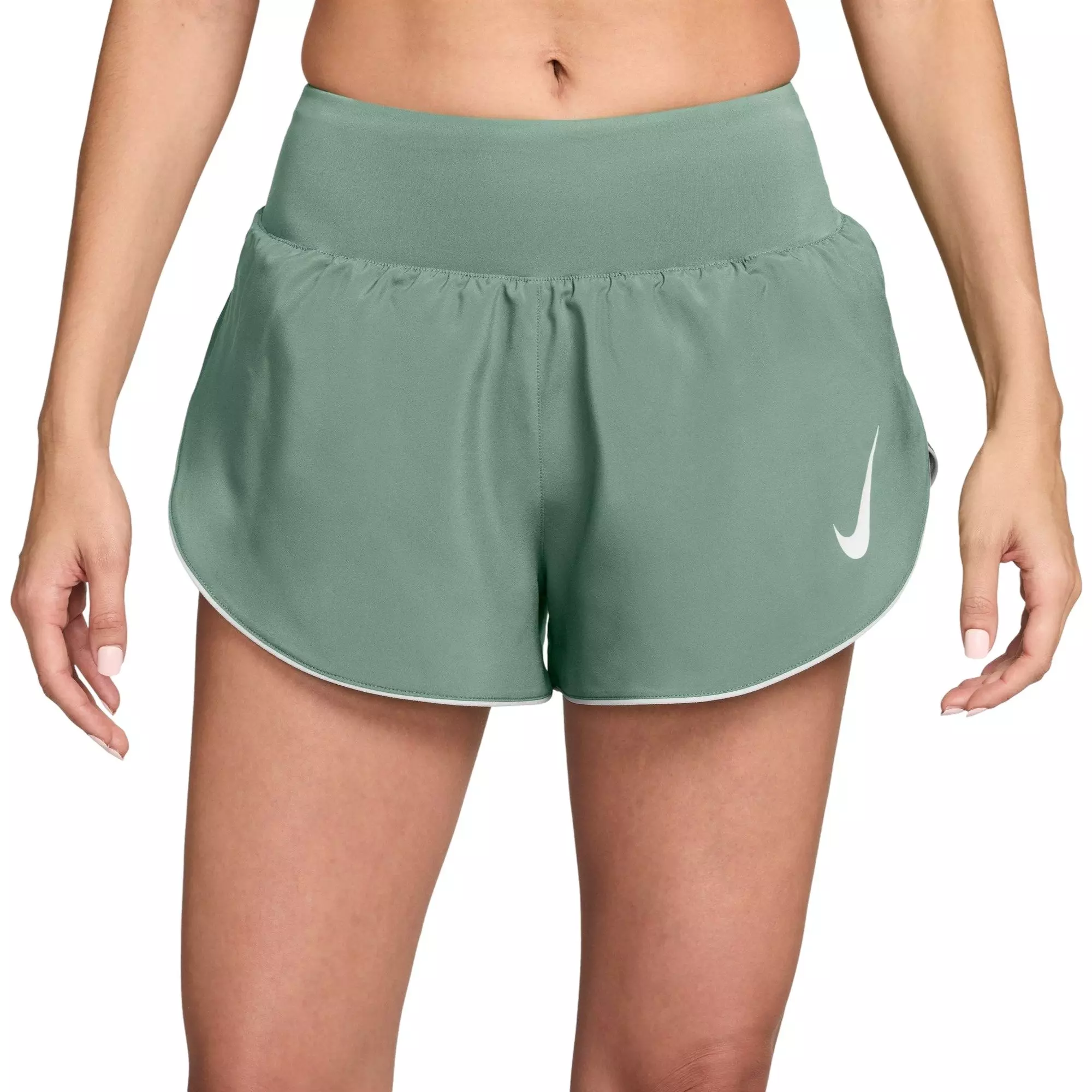 Nike Women's Tempo Swoosh Dri-FIT Mid-Rise Running Shorts - SAGE GREEN