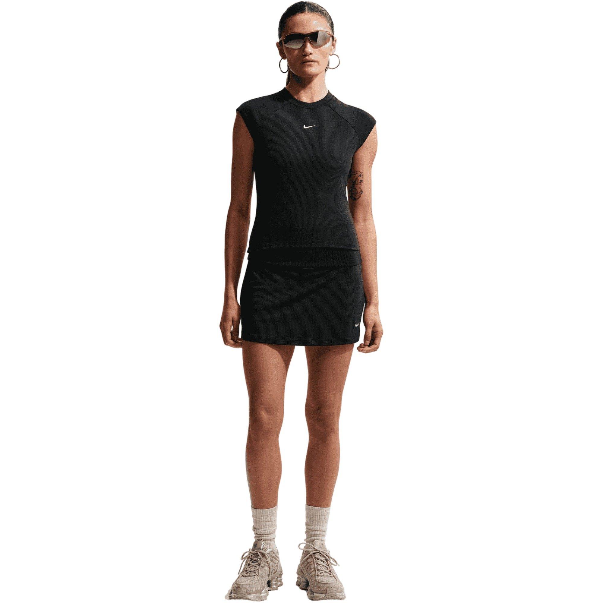 Nike Women's Sportswear Chill Knit Mid-Rise Tight Ribbed Skort - BLACK Thumbnail View 1