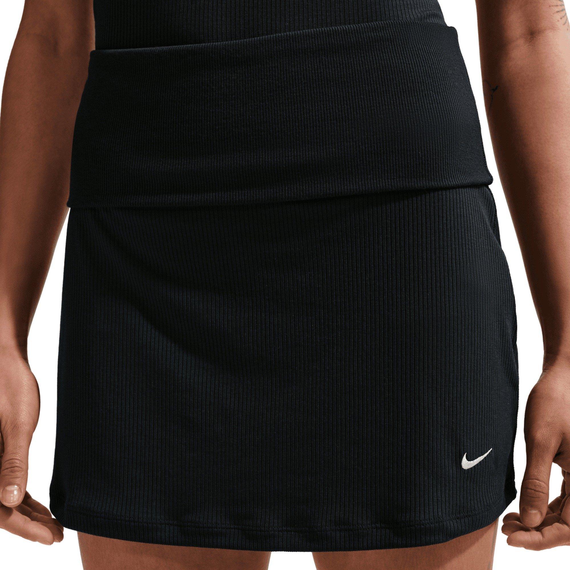 Nike Women's Sportswear Chill Knit Mid-Rise Tight Ribbed Skort - BLACK Thumbnail View 3