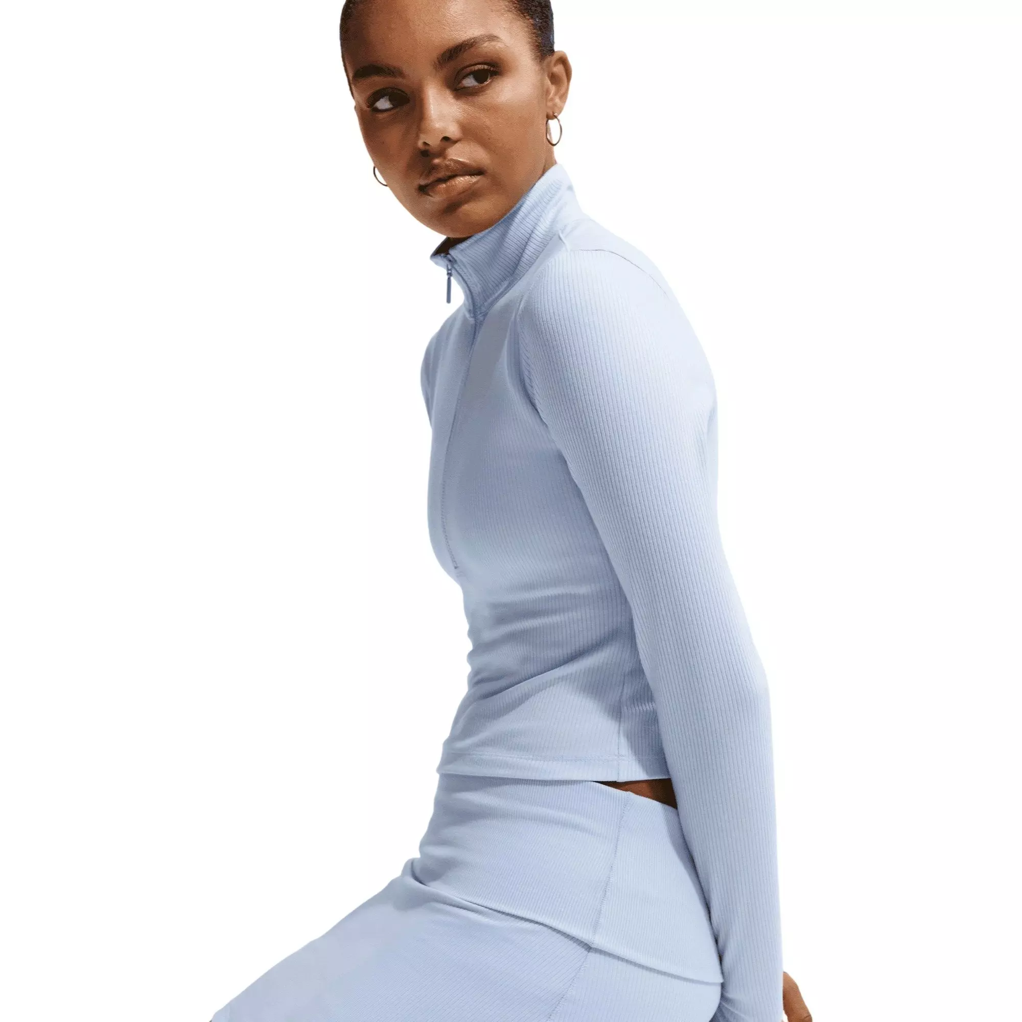 Nike Women's Sportswear Chill Knit Mid-Rise Tight Ribbed Skort-Lt Blue - LT BLUE