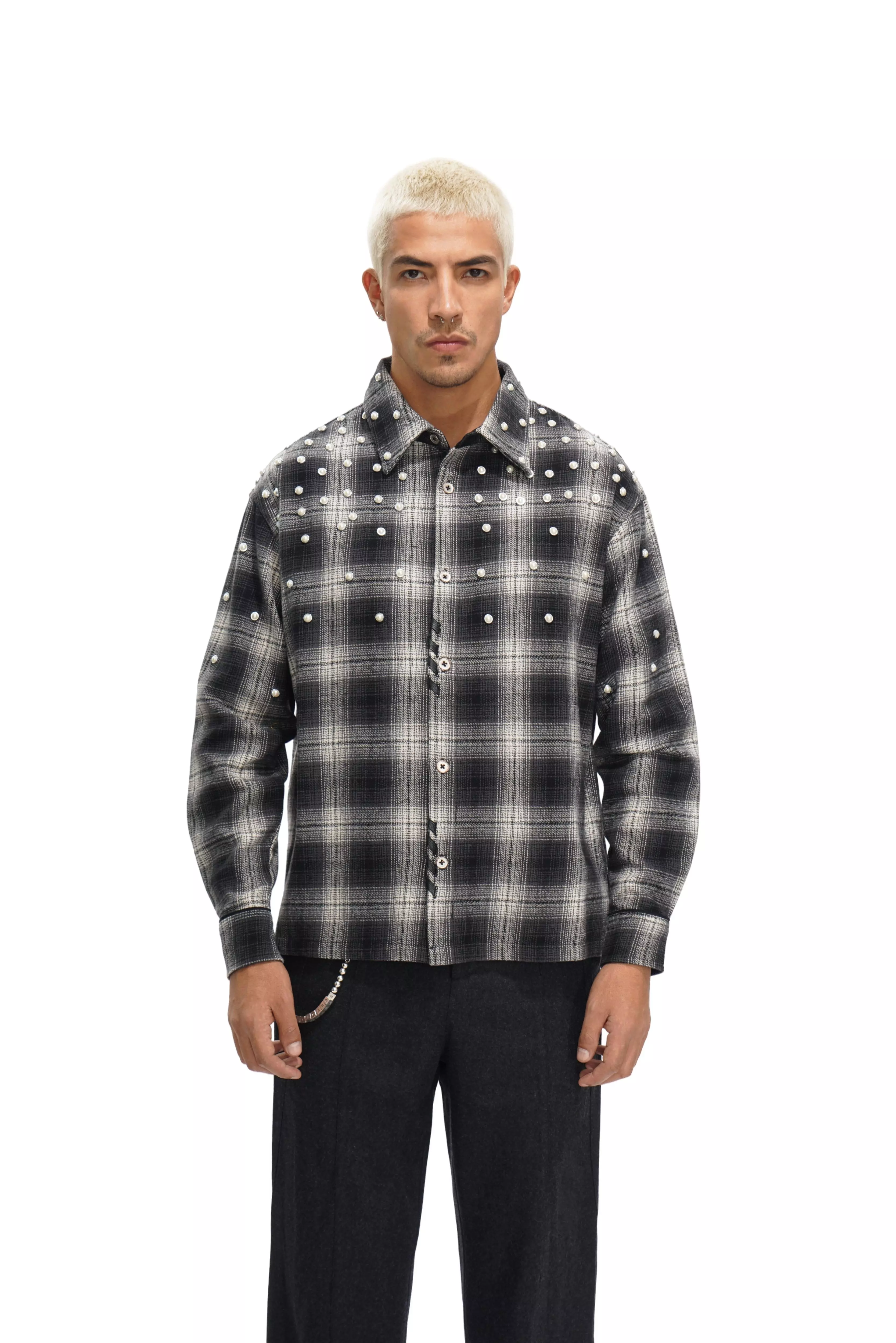 Valabasas Men's Cadense Long sleeve Woven Shirt - Black/White - BLACK