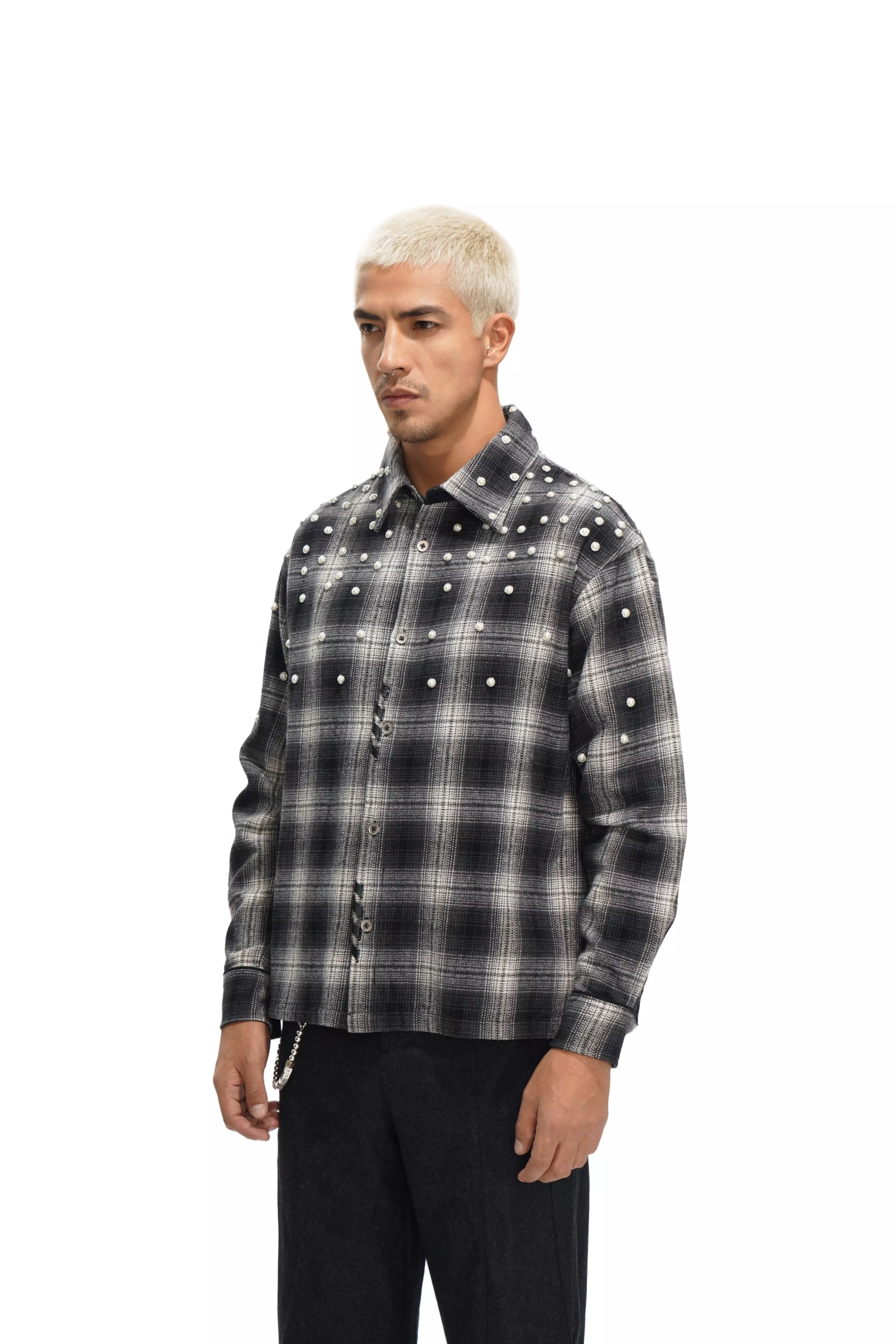Valabasas Men's Cadense Long-Sleeve Woven Shirt - Black/White - BLACK