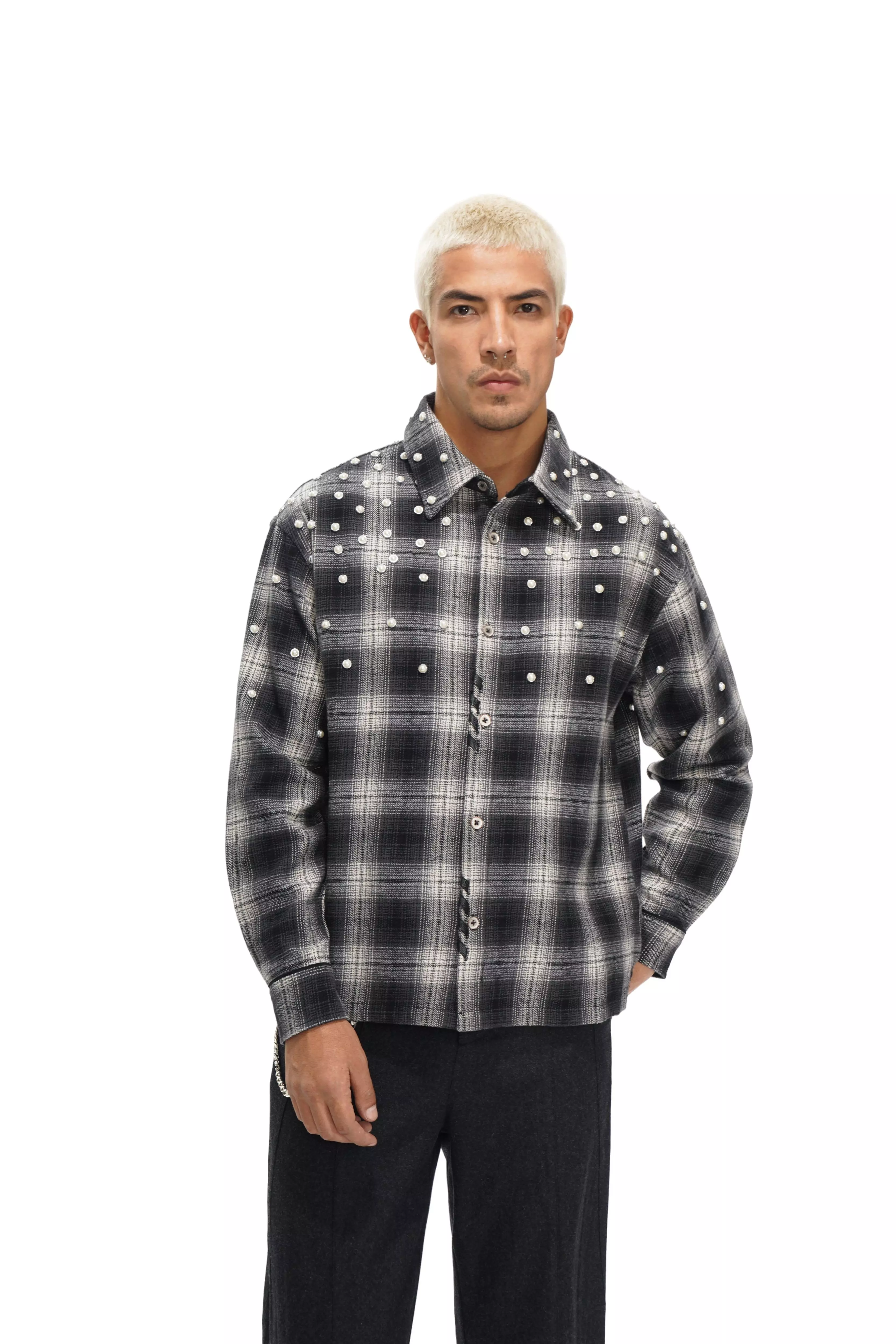 Valabasas Men's Cadense Long-Sleeve Woven Shirt - Black/White - BLACK