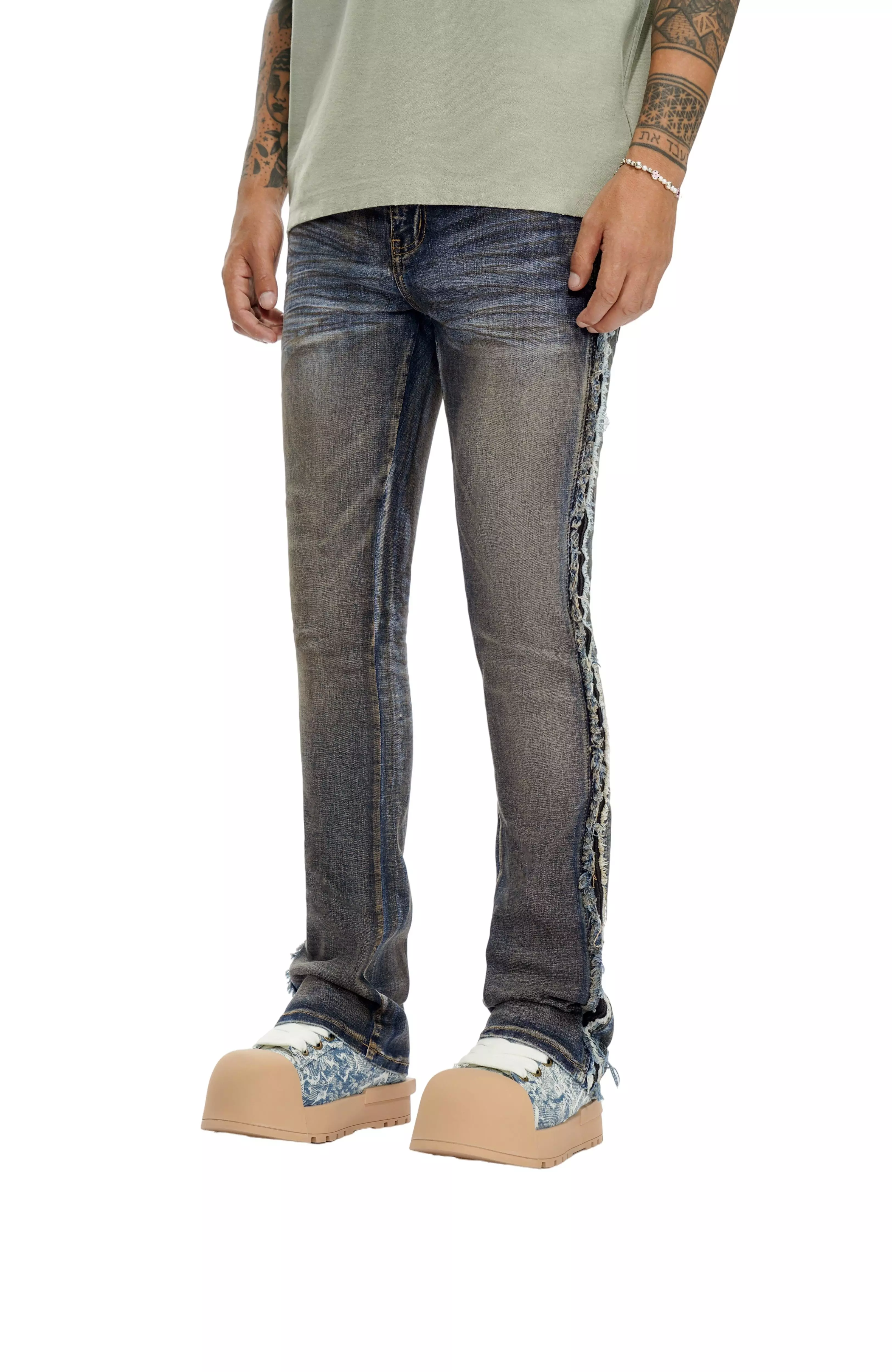 Valabasas Men's Burrow Stacked Denim Jeans - Blue/Black - BLUE/BLACK
