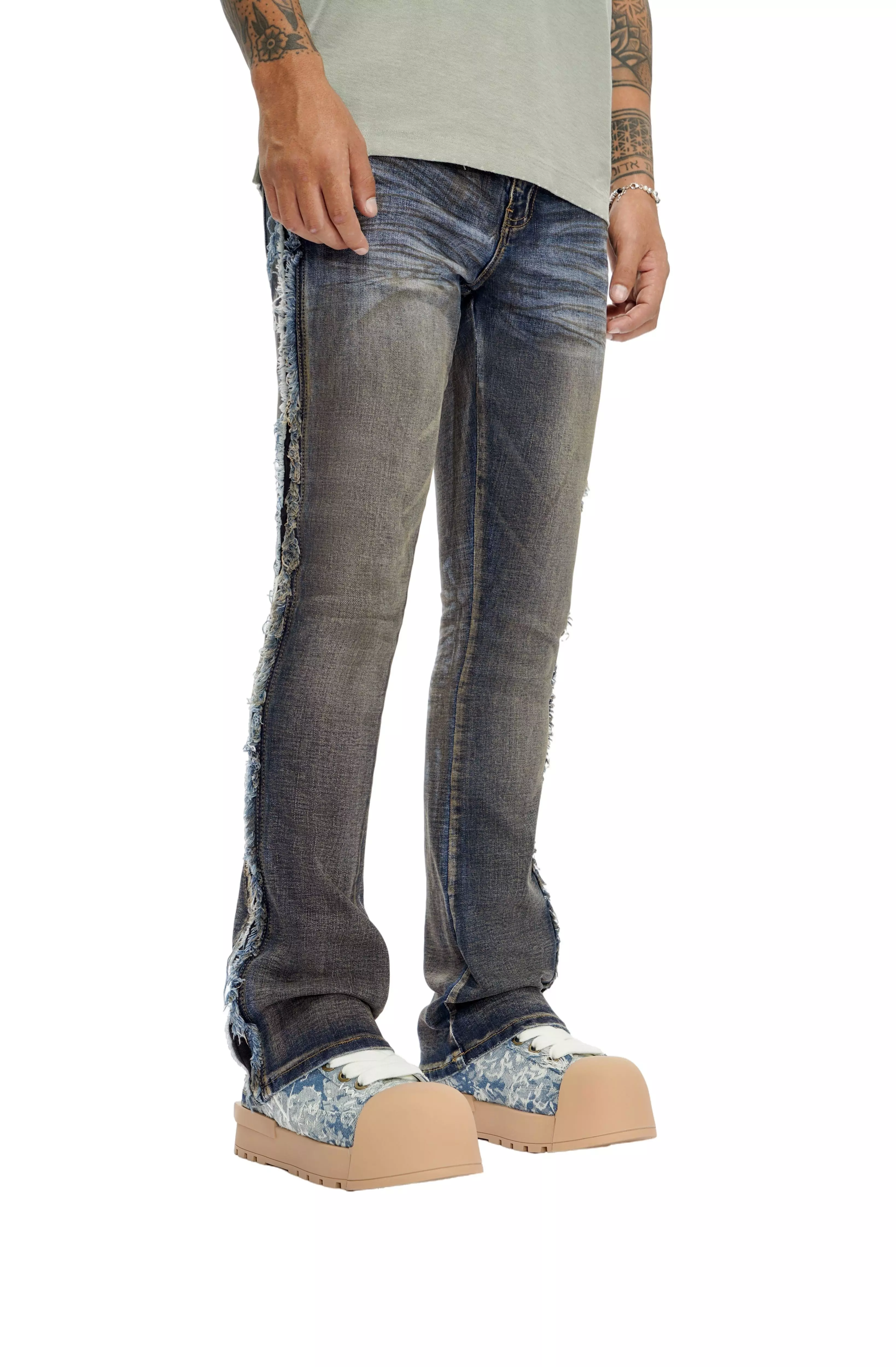 Valabasas Men's Burrow Stacked Denim Jeans - Blue/Black - BLUE/BLACK