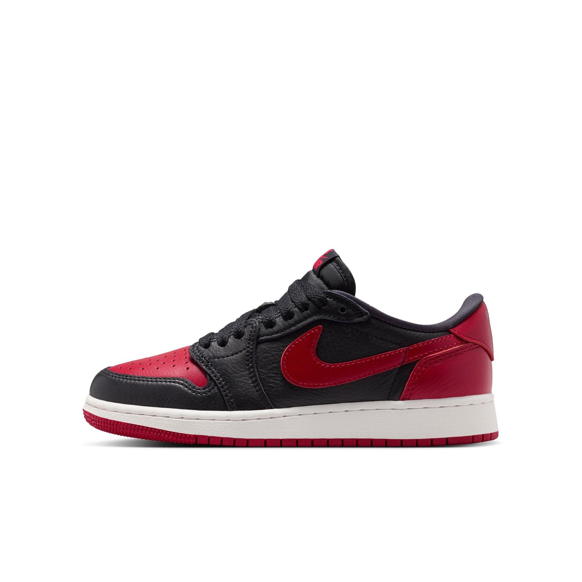 Jordan 1 Low OG "Banned" Grade School Kids' Shoe - BLACK/VARSITY RED/SUMMIT WHITE Thumbnail View 12