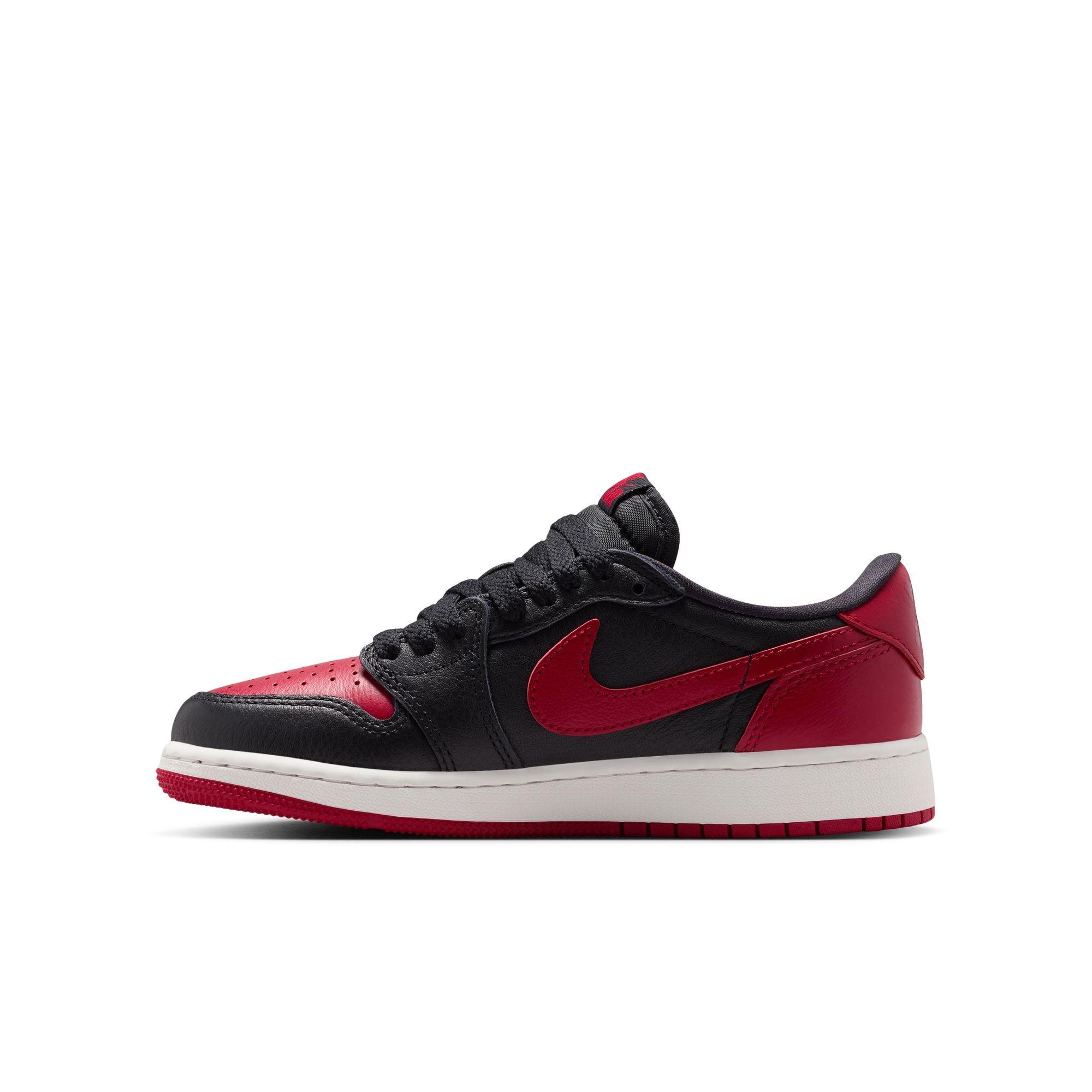 Jordan 1 Low OG "Banned" Grade School Kids' Shoe - BLACK/VARSITY RED/SUMMIT WHITE Thumbnail View 13