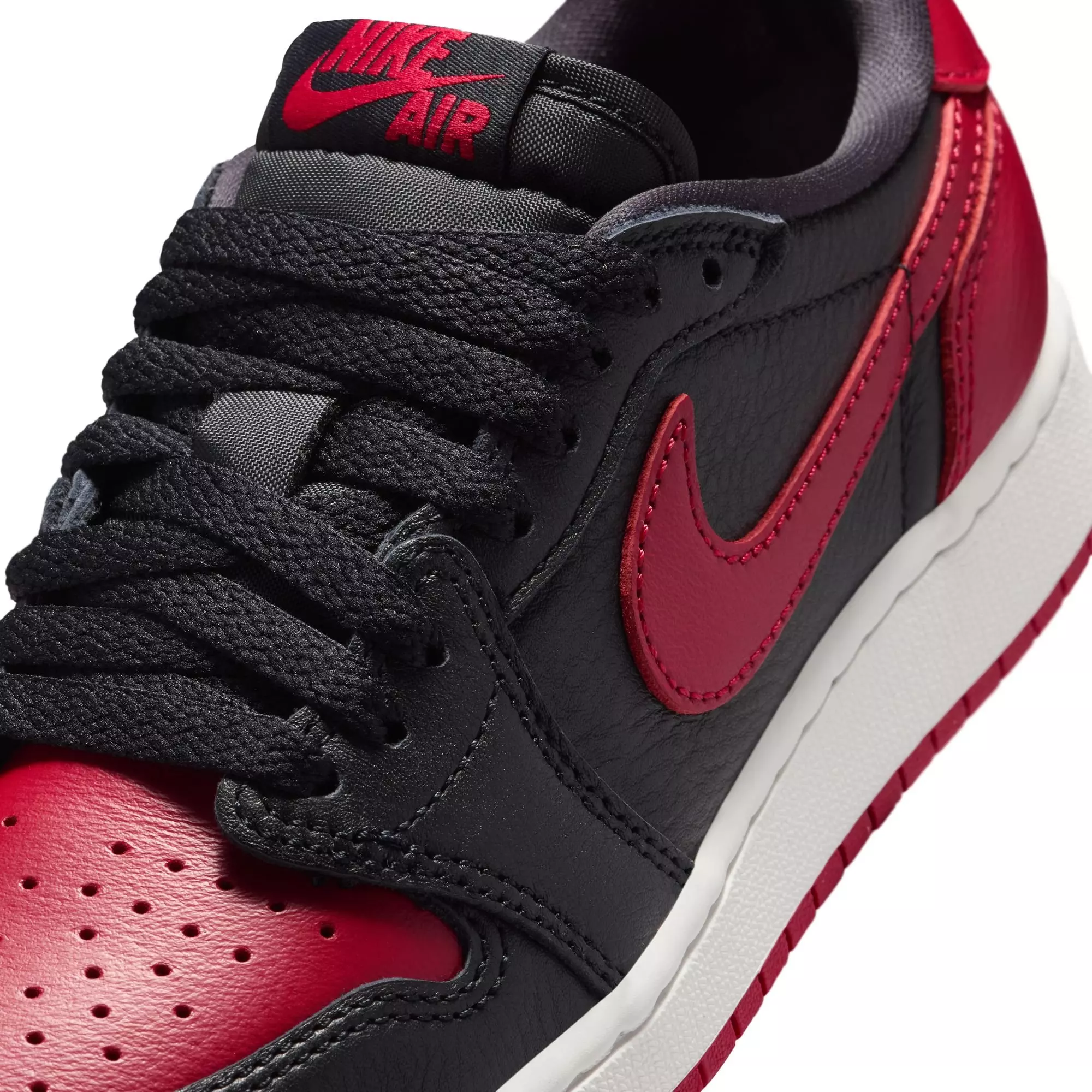 Jordan 1 Low OG "Banned" Grade School Kids' Shoe - BLACK/VARSITY RED/SUMMIT WHITE