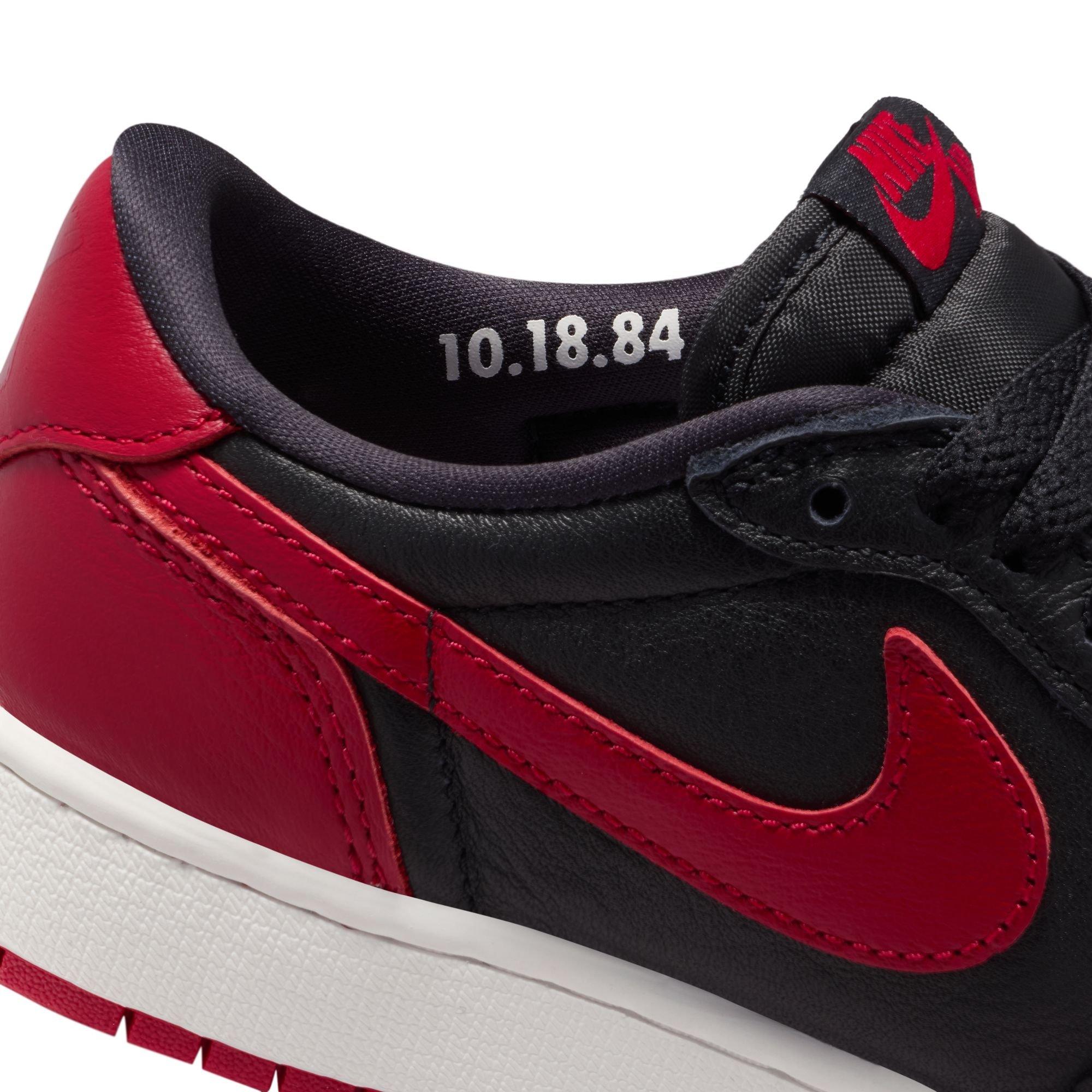 Jordan 1 Low OG "Banned" Grade School Kids' Shoe - BLACK/VARSITY RED/SUMMIT WHITE Thumbnail View 8