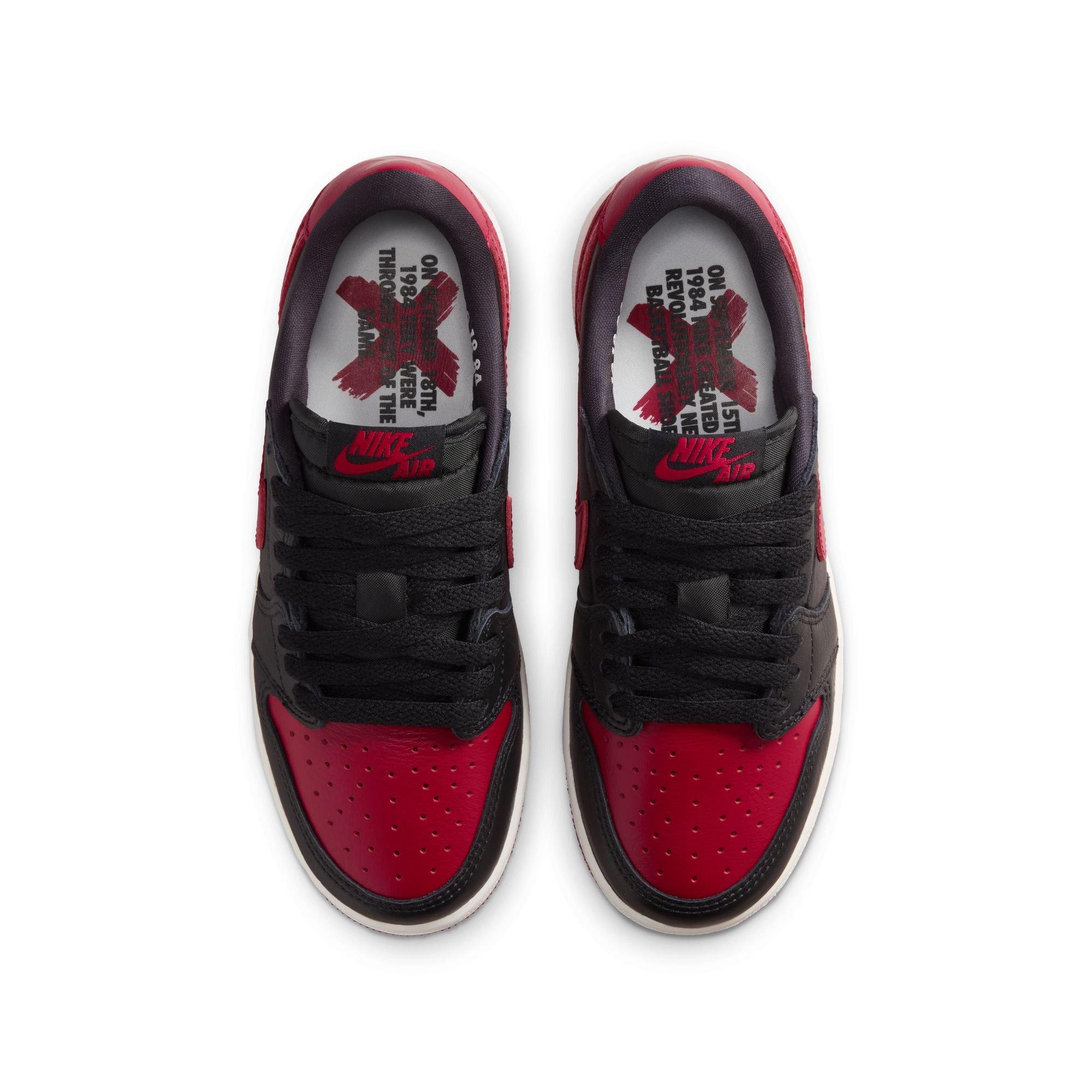 Jordan 1 Low OG "Banned" Grade School Kids' Shoe - BLACK/VARSITY RED/SUMMIT WHITE Thumbnail View 15