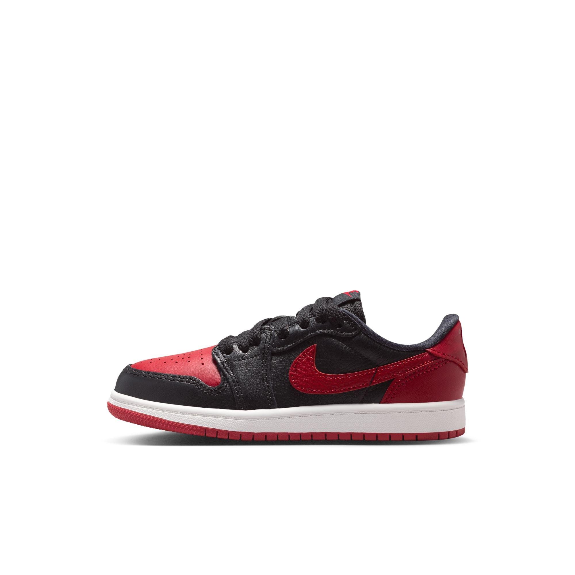 Jordan 1 Low OG "Banned" Preschool Kids' Shoe - BLACK/VARSITY RED/SUMMIT WHITE Thumbnail View 9