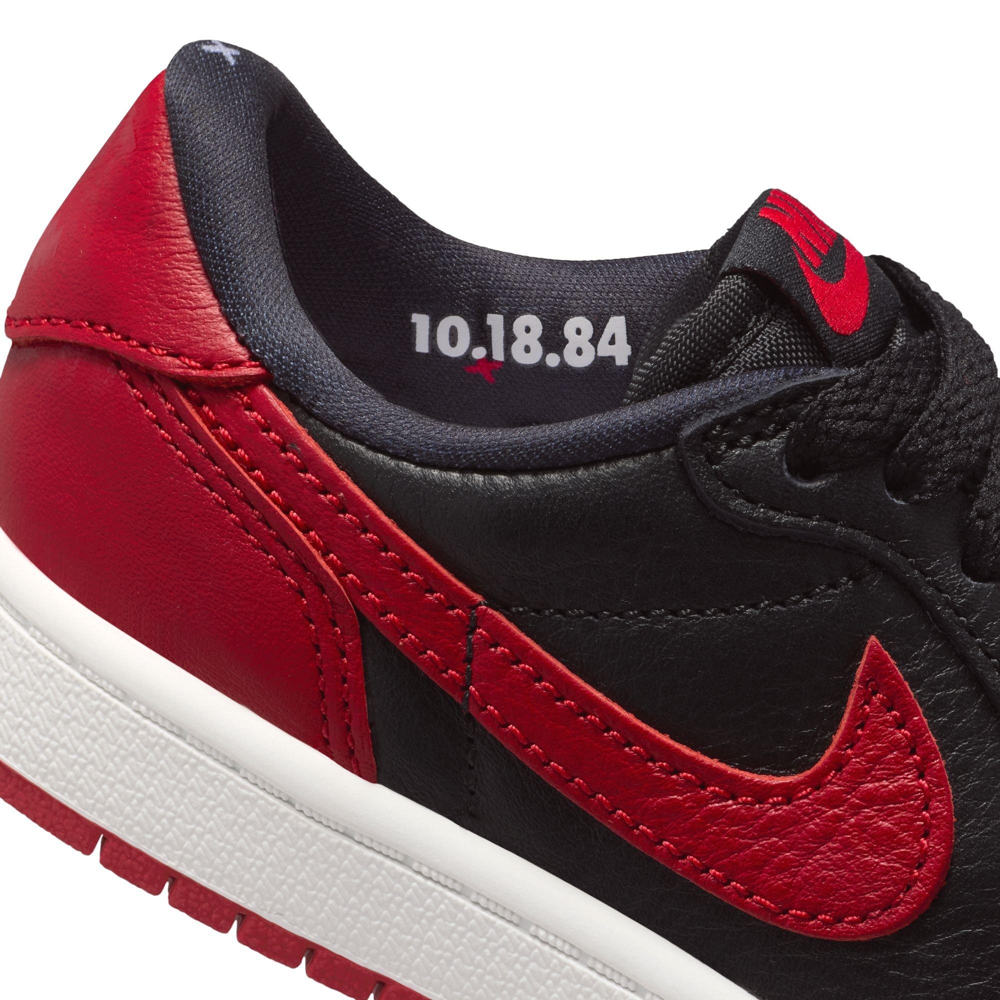 Jordan 1 Low OG "Banned" Preschool Kids' Shoe - BLACK/VARSITY RED/SUMMIT WHITE Thumbnail View 7