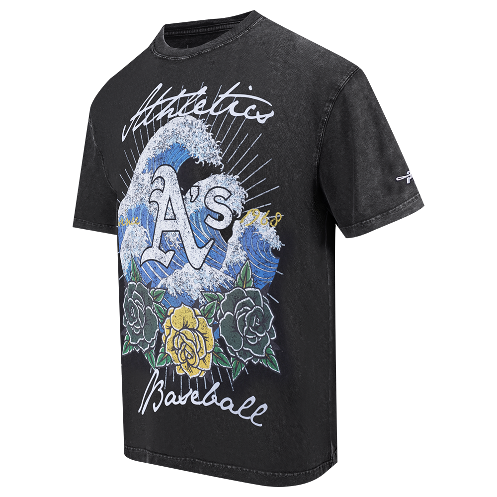 Pro Standard Oakland Athletics Waves Roses Tee Shirt-Black - BLACK Thumbnail View 3