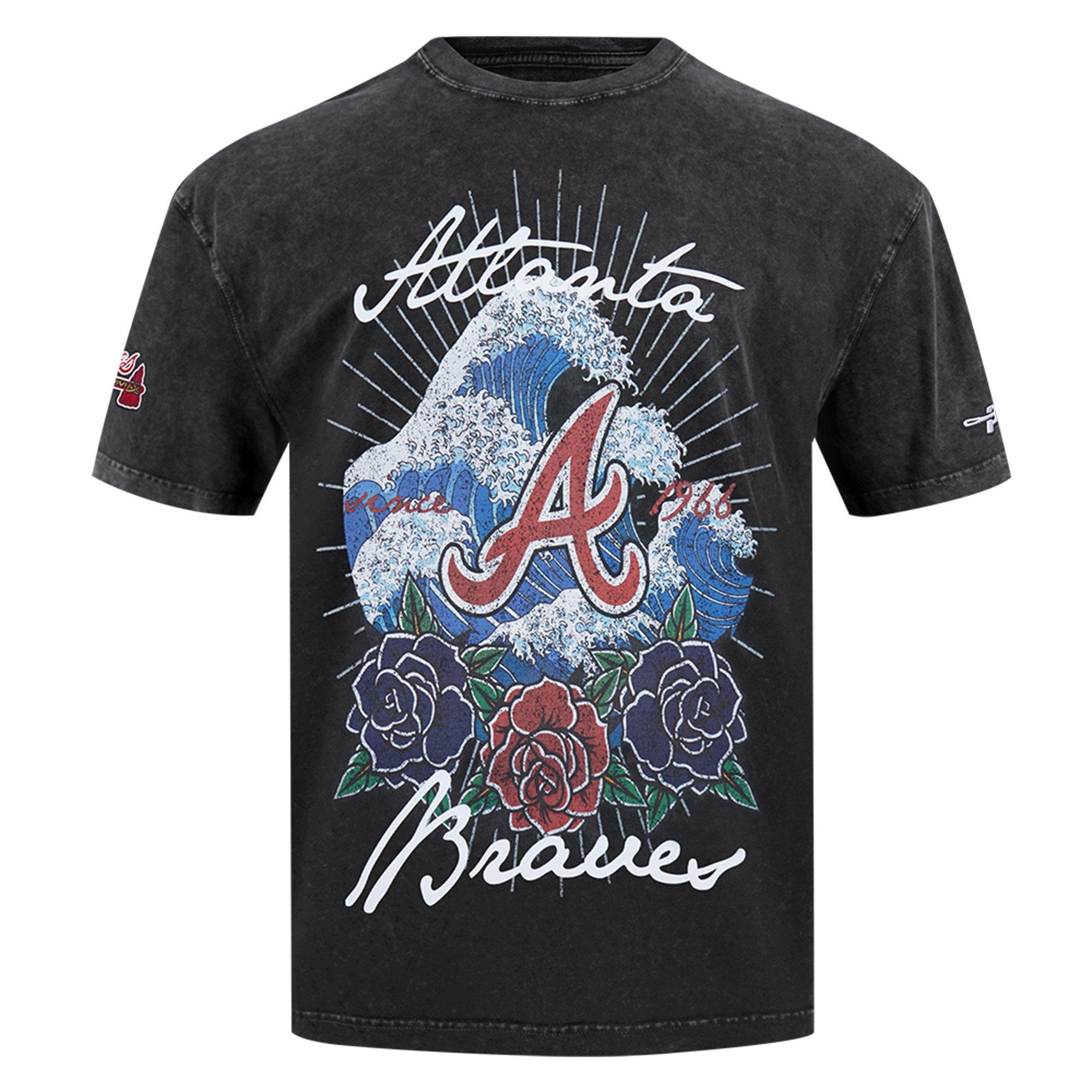 Pro Standard Atlanta Braves Waves Roses Tee Shirt-Black - BLACK Thumbnail View 1