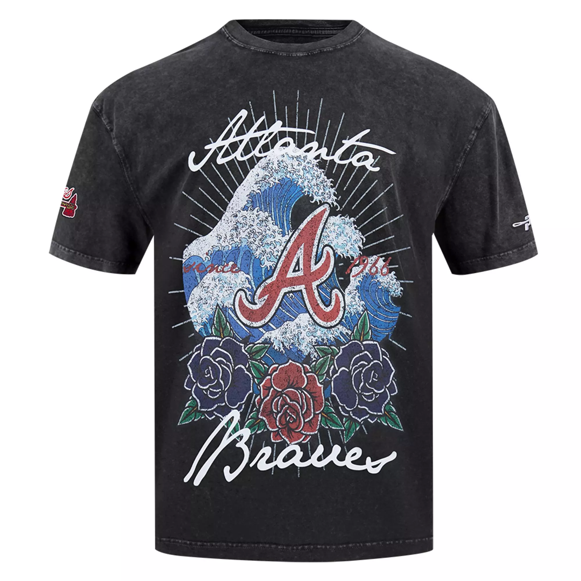 Pro Standard Atlanta Braves Waves Roses Tee Shirt-Black - BLACK